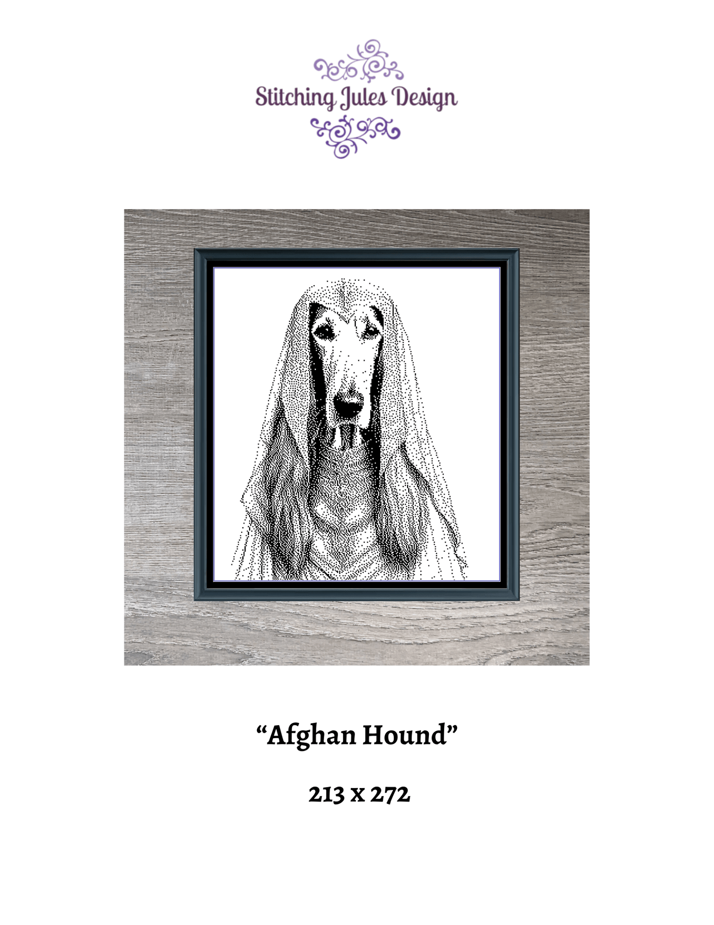 Stitching Jules Design Cross Stitch Pattern Afghan Hound Dog Canine Breed Monochrome Counted Cross Stitch Pattern Digital Download
