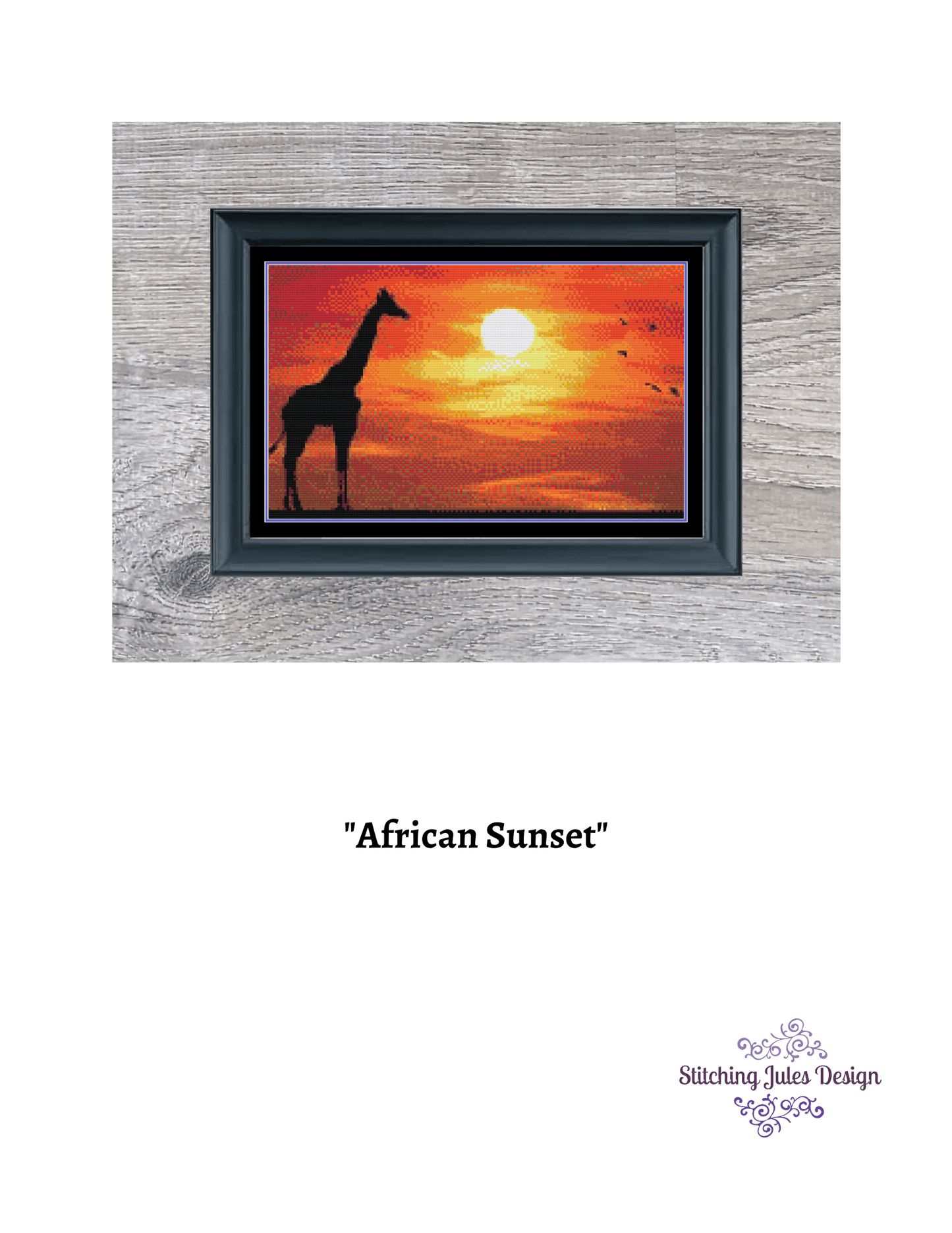 Stitching Jules Design Cross Stitch Pattern African Sunset Cross Stitch Pattern | Giraffe Cross Stitch Pattern | Digital PDF Download