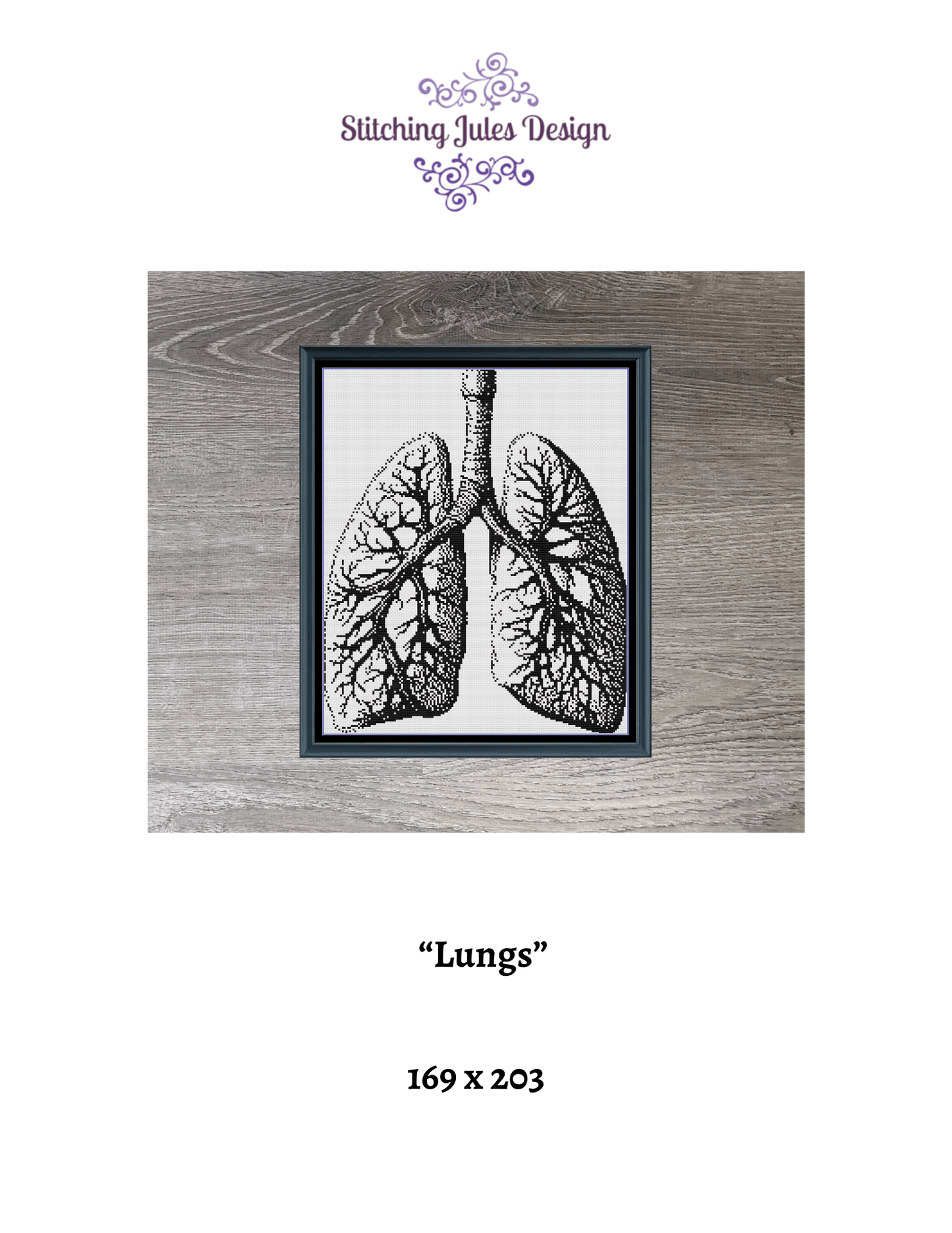 Stitching Jules Design Cross Stitch Pattern Anatomy Lungs Human Counted Cross-Stitch Pattern | Premium Cross-Stitch Pattern | Instant Download PDF