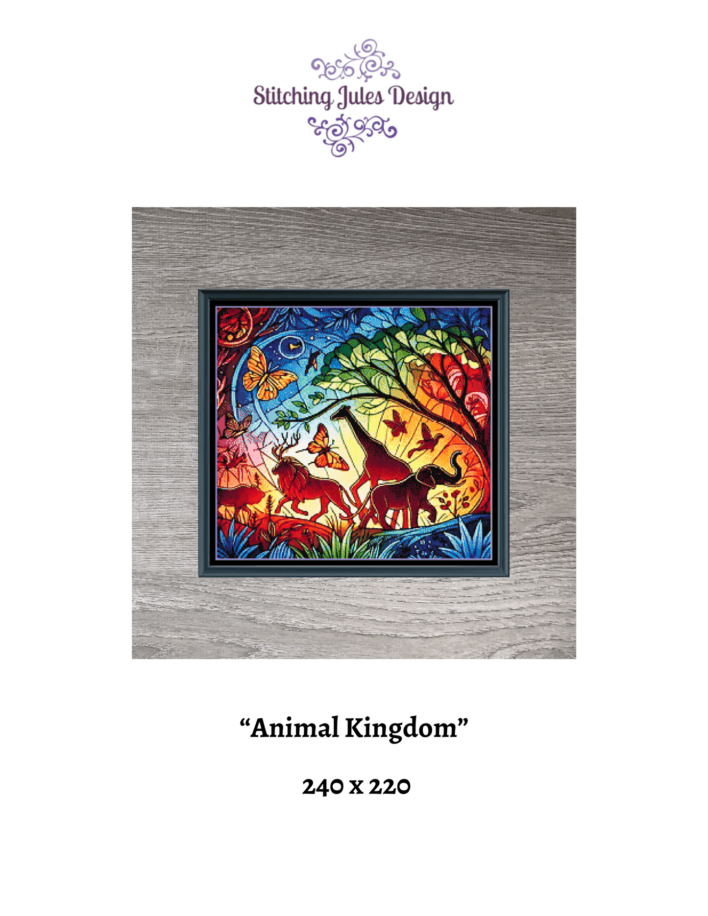 Stitching Jules Design Cross Stitch Pattern Animal Kingdom Colorful Wildlife Full Coverage Large Counted Cross Stitch Pattern Digital Download
