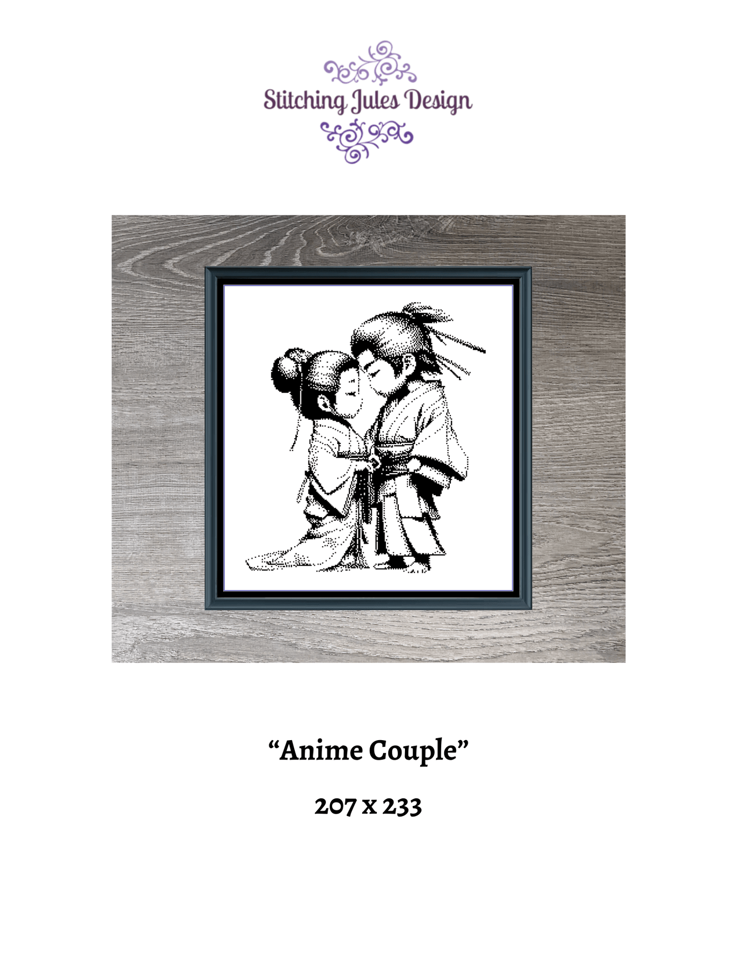 Stitching Jules Design Cross Stitch Pattern Anime Couple Japanese Monochrome Counted Cross Stitch Pattern Digital Download