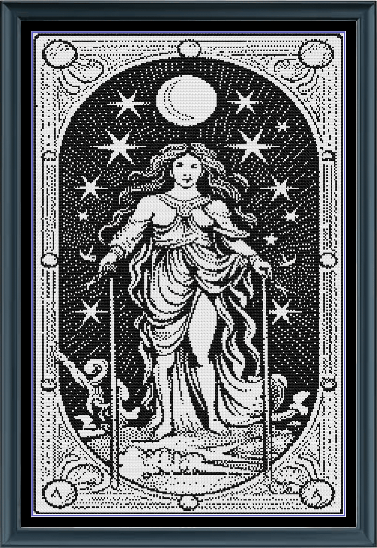 Stitching Jules Design Cross Stitch Pattern Aquarius Tarot Card Counted Cross Stitch Pattern | Astrology Zodiac | Monochrome Blackwork | Instant Download PDF