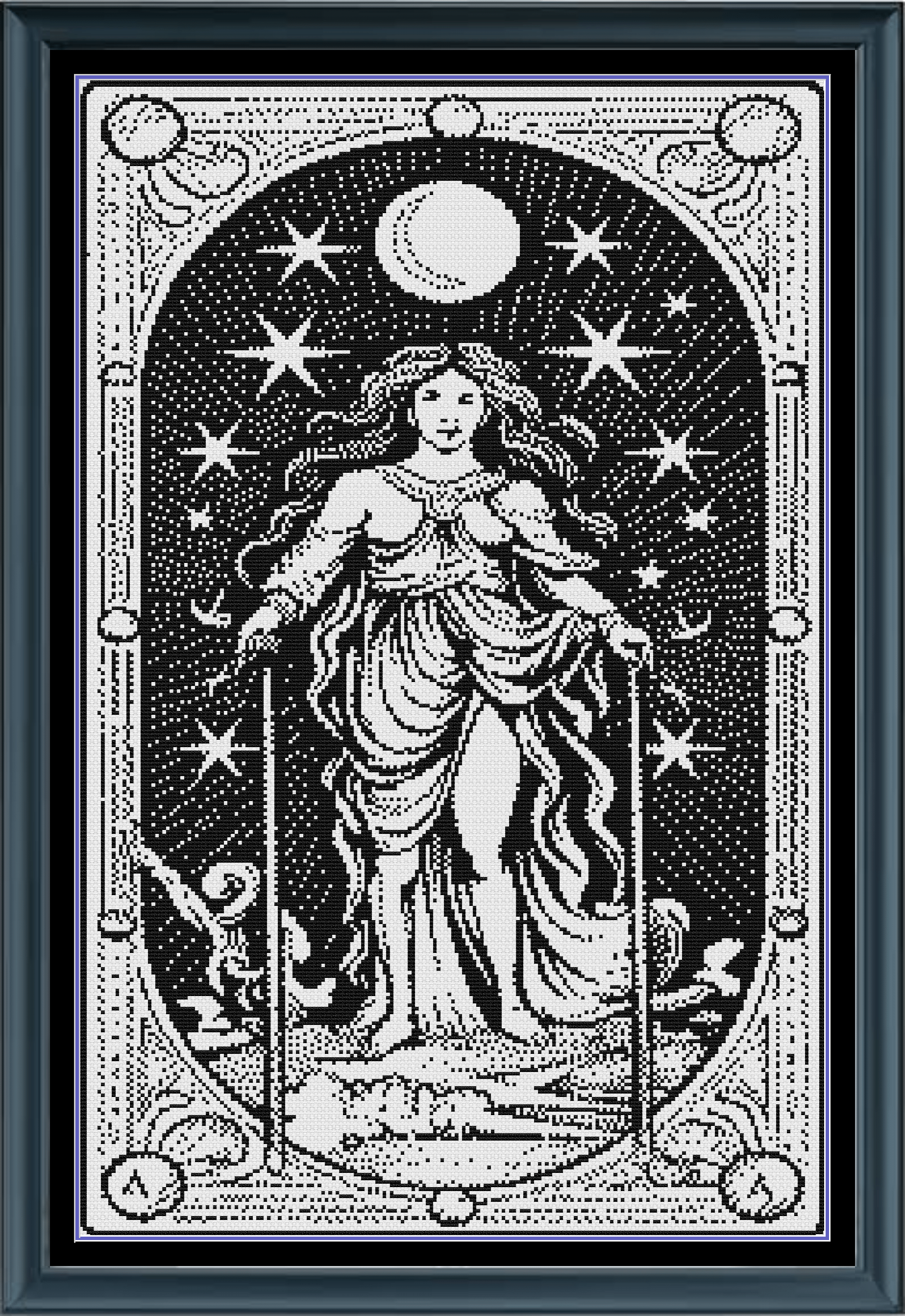 Stitching Jules Design Cross Stitch Pattern Aquarius Tarot Card Counted Cross Stitch Pattern | Astrology Zodiac | Monochrome Blackwork | Instant Download PDF
