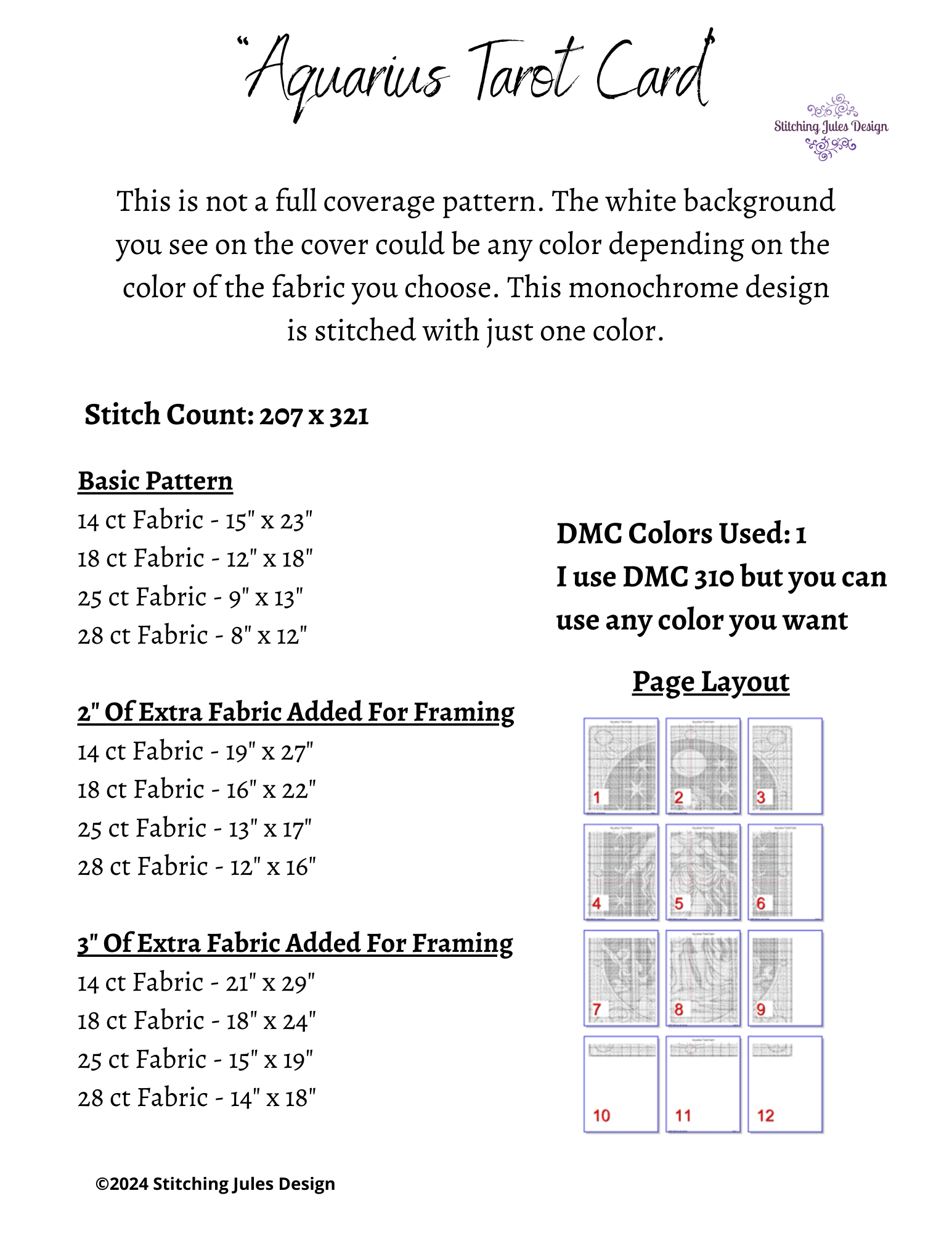 Stitching Jules Design Cross Stitch Pattern Aquarius Tarot Card Monochrome