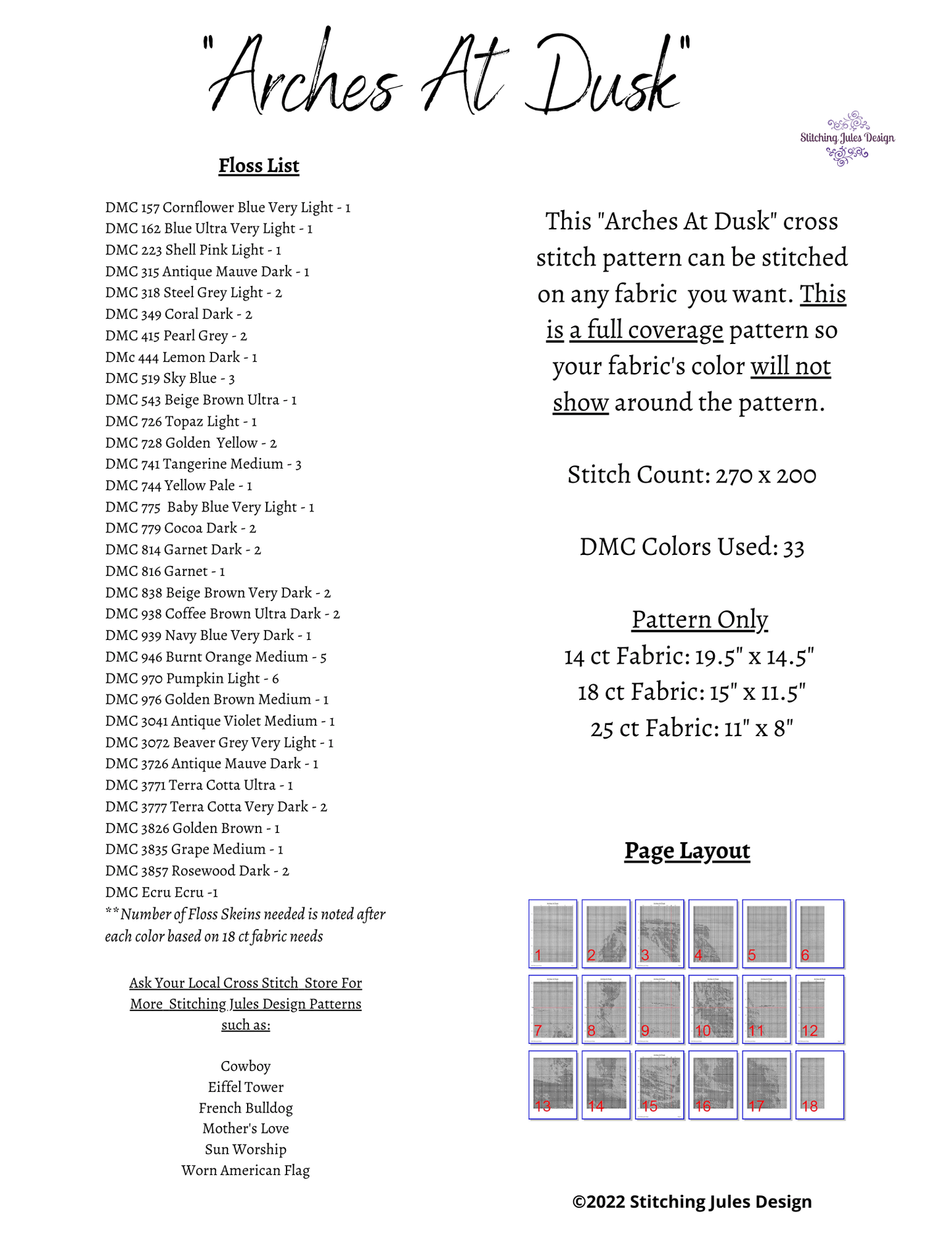 Stitching Jules Design Cross Stitch Pattern Arches National Park Utah Landscape Wilderness Cross Stitch Embroidery Needlepoint Pattern PDF Download - Ready For Pattern Keeper