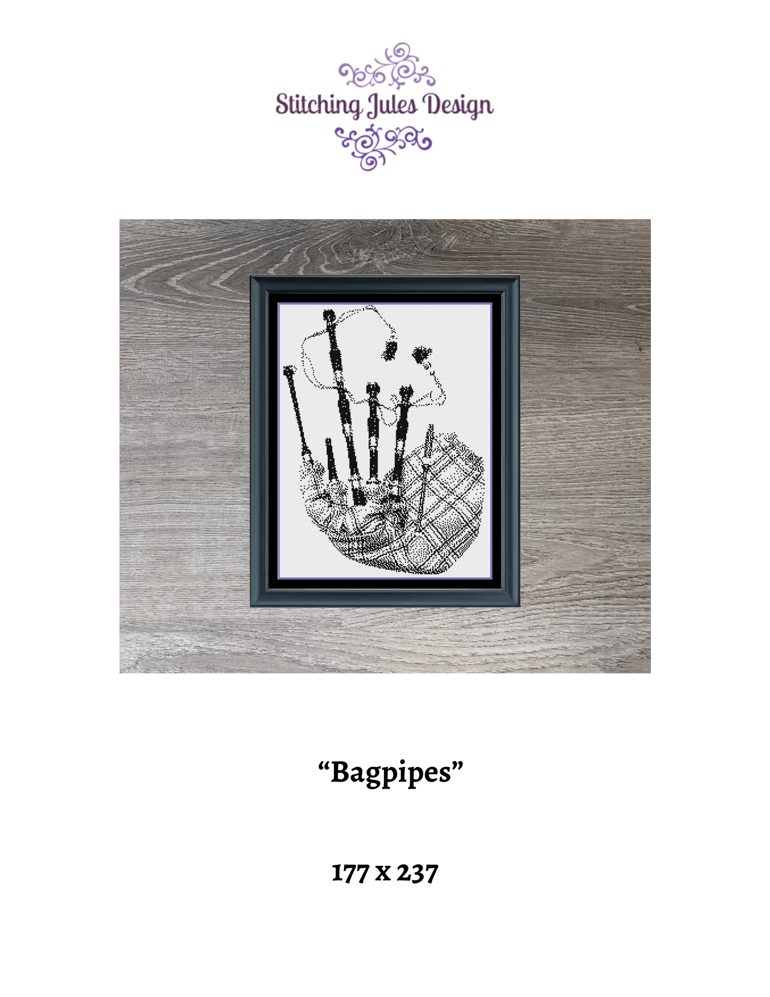 Stitching Jules Design Cross Stitch Pattern Bagpipes Scottish Counted Cross-Stitch Pattern | Monochrome Blackwork | Instant Download PDF