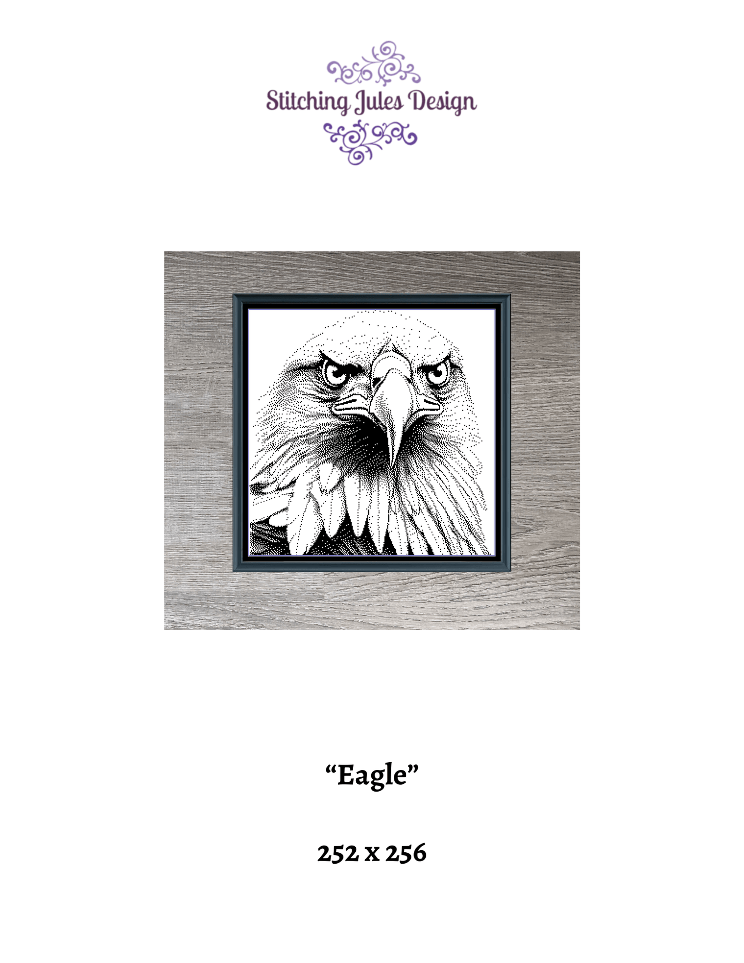 Stitching Jules Design Cross Stitch Pattern Bald Eagle Wildlife Bird Animal Monochrome Counted Cross Stitch Pattern Digital Download