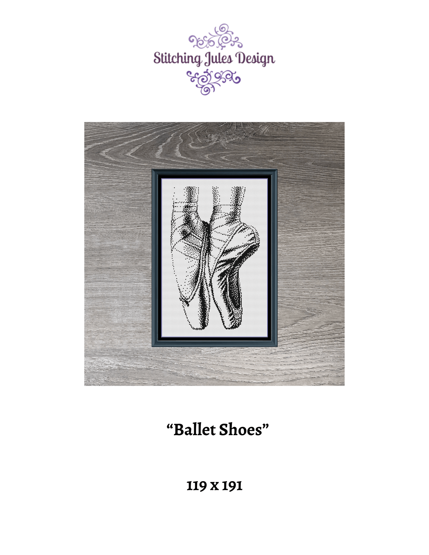 Stitching Jules Design Cross Stitch Pattern Ballet Shoes Monochrome