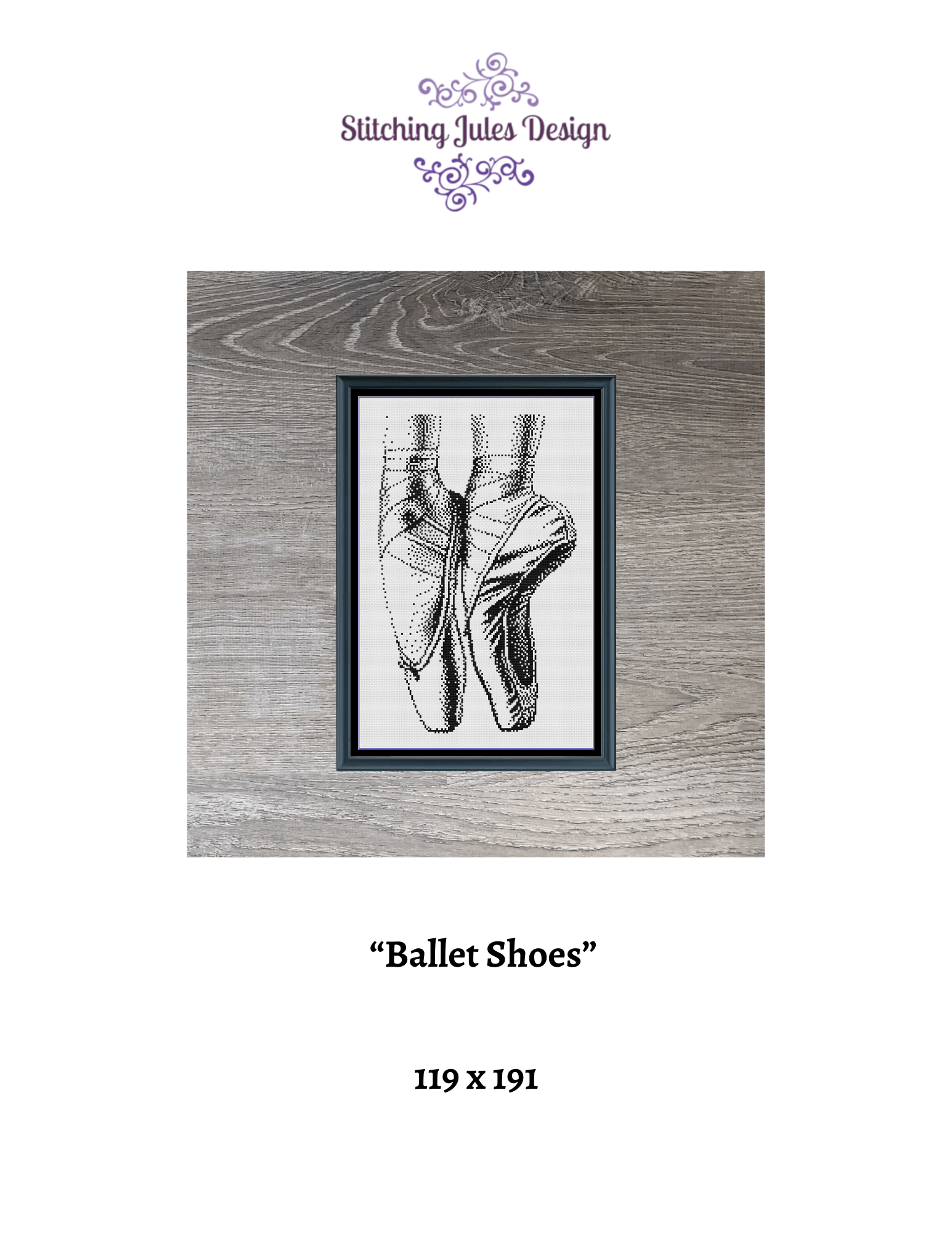 Stitching Jules Design Cross Stitch Pattern Ballet Shoes Monochrome