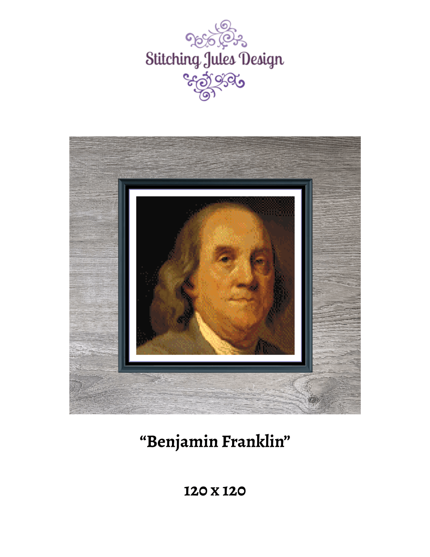 Stitching Jules Design Cross Stitch Pattern Benjamin Franklin American Mini Full Coverage Counted Cross-Stitch Pattern (Digital Download)
