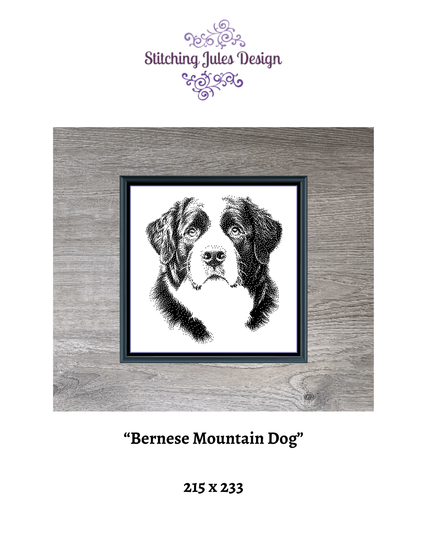 Stitching Jules Design Cross Stitch Pattern Bernese Mountain Dog Monochrome Counted Cross-Stitch Pattern (Digital Download)