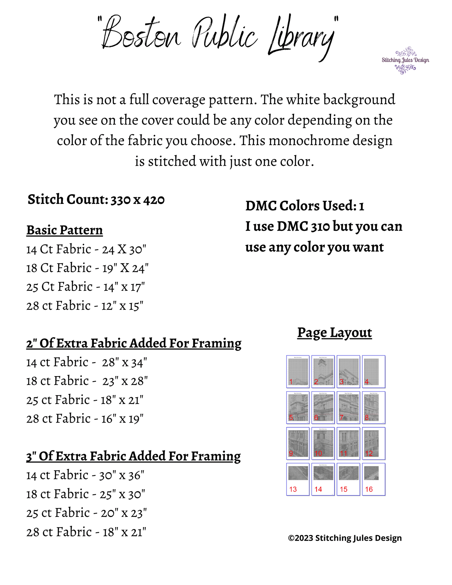 Stitching Jules Design Cross Stitch Pattern Boston Library Cross Stitch Pattern | Building Cross Stitch Pattern | Landmark Cross Stitch Pattern | Physical And Digital PDF Pattern Options