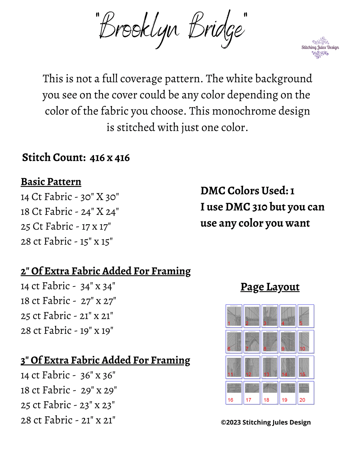 Stitching Jules Design Cross Stitch Pattern Brooklyn Bridge Cross Stitch Pattern | NYC Cross Stitch Pattern | Blackwork Cross Stitch Pattern | Instant PDF Download