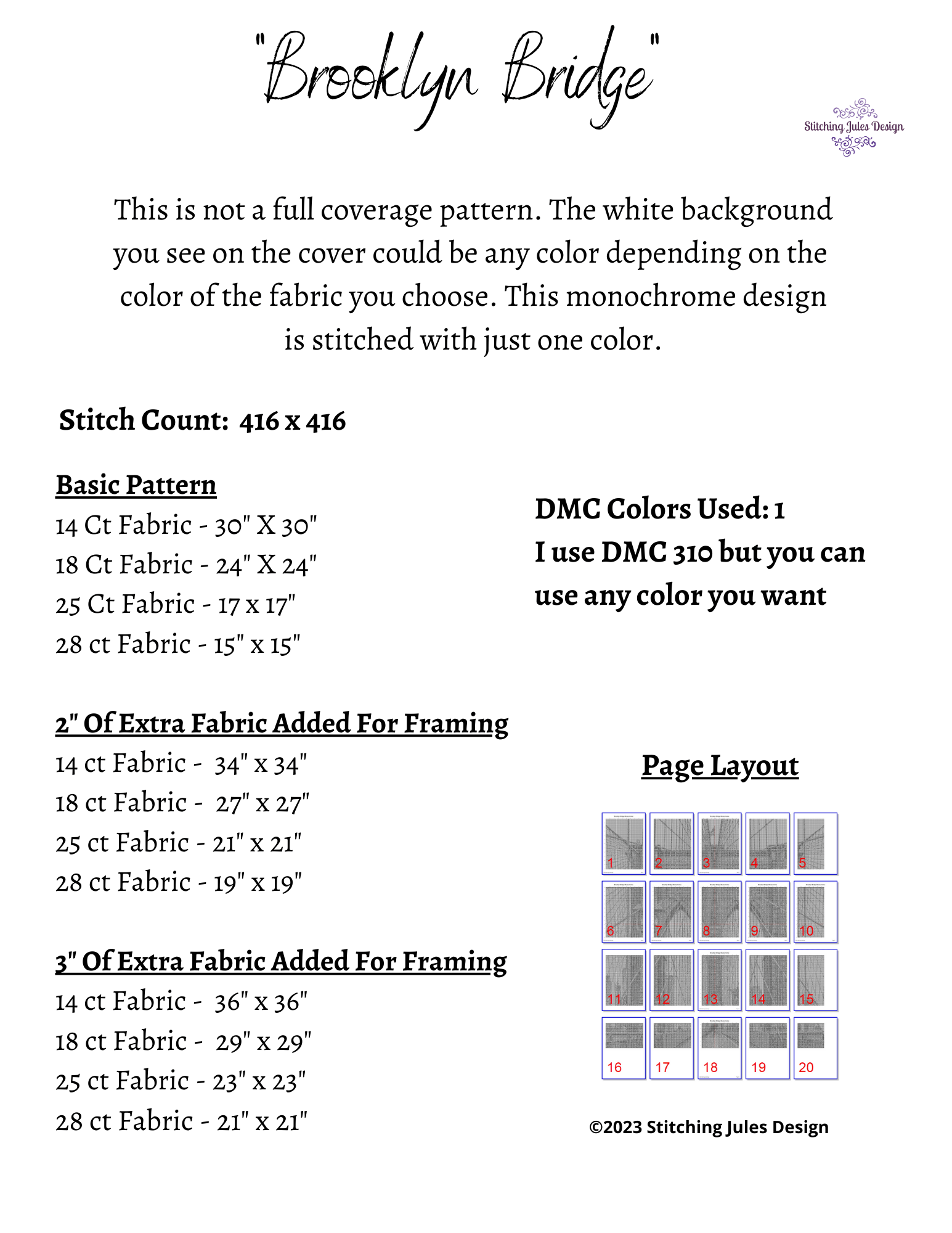 Stitching Jules Design Cross Stitch Pattern Brooklyn Bridge Cross Stitch Pattern | NYC Cross Stitch Pattern | Blackwork Cross Stitch Pattern | Instant PDF Download