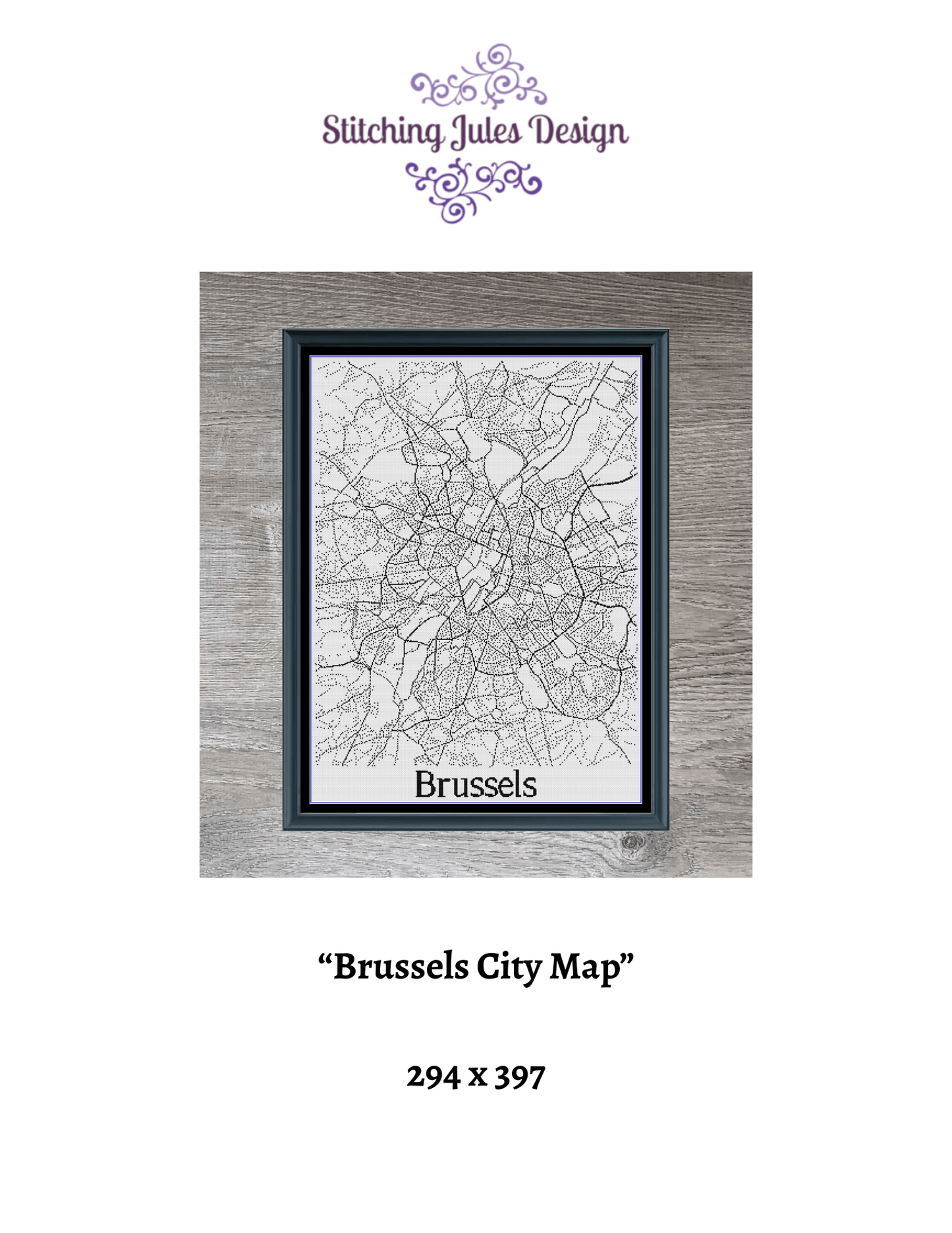 Stitching Jules Design Cross Stitch Pattern Brussels Belgium City Map Monochrome Counted Cross Stitch Pattern (Digital Download)
