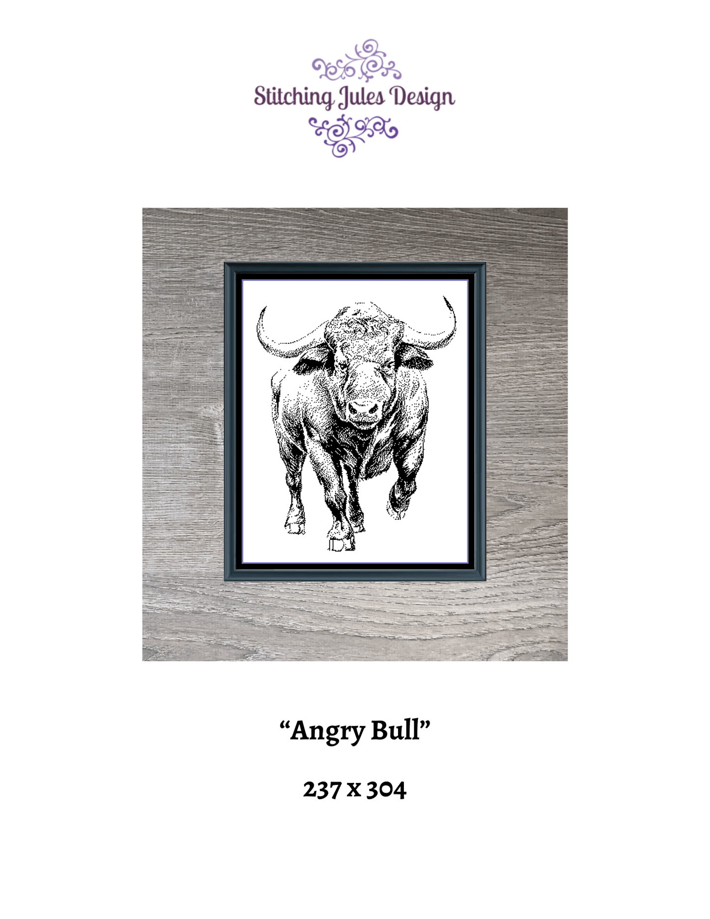Stitching Jules Design Cross Stitch Pattern Bull Animal Wildlife Steer Monochrome Counted Cross Stitch Pattern Digital Download