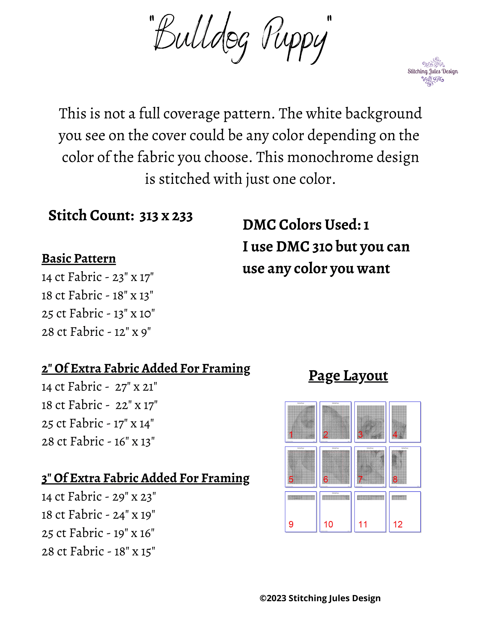 Stitching Jules Design Cross Stitch Pattern Bulldog Cross Stitch Pattern | Dog Breed Cross Stitch Pattern | Blackwork | Instant PDF Download And Physical Pattern Options