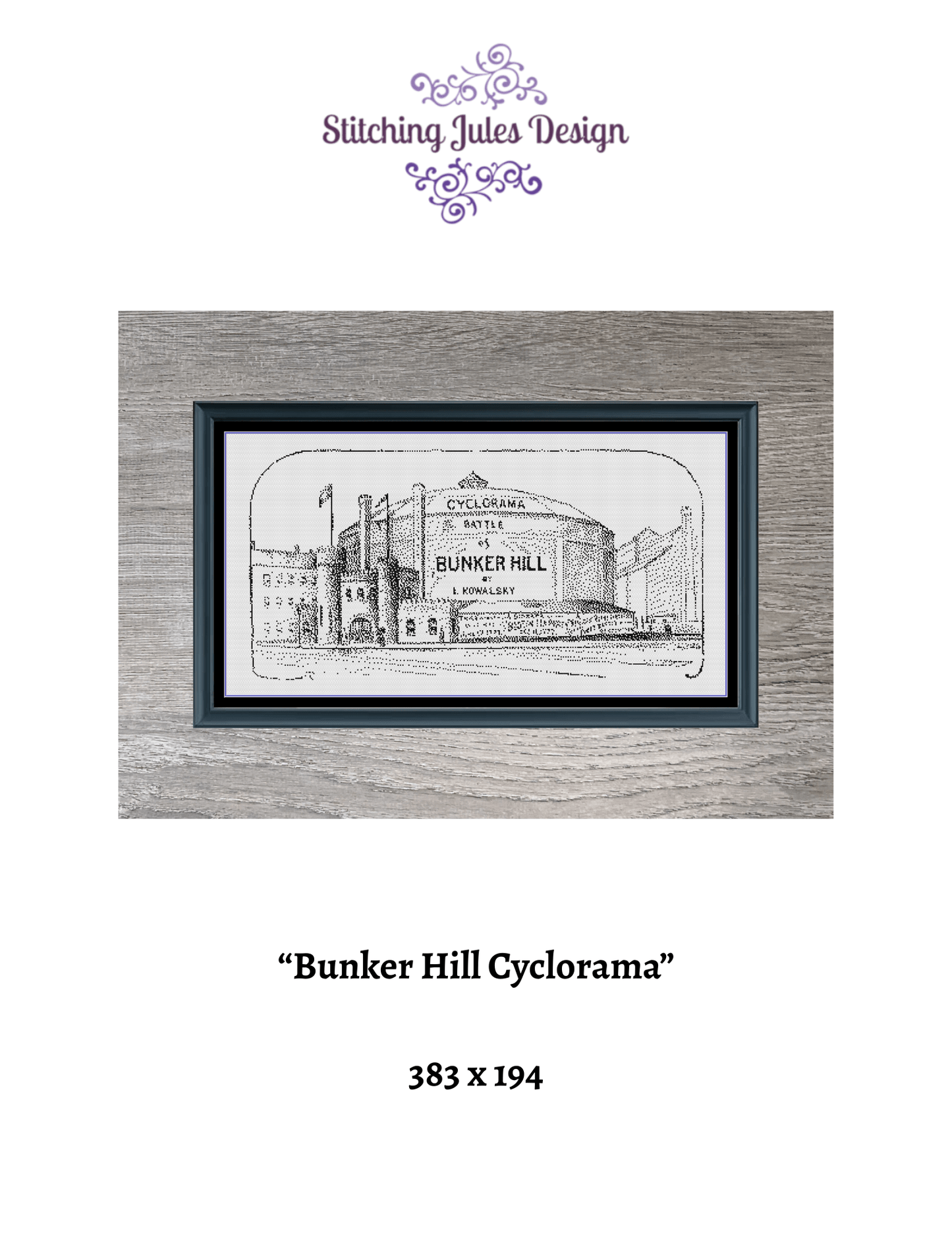 Stitching Jules Design Cross Stitch Pattern Bunker Hill Cyclorama Revolutionary History Monochrome Counted Cross-Stitch Pattern (Digital Download)