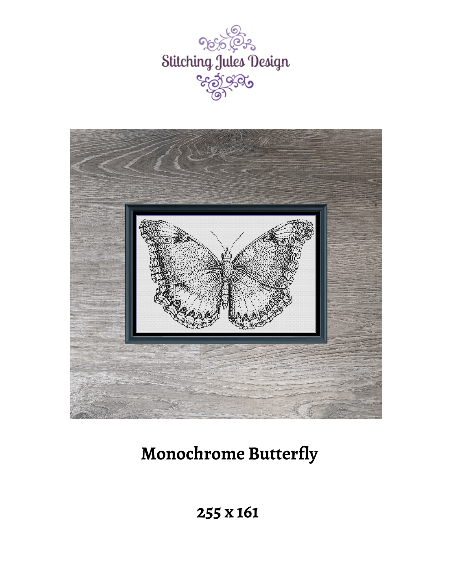 Stitching Jules Design Cross Stitch Pattern Butterfly Premium Monochrome Monarch Counted Cross-Stitch Pattern | Instant Download PDF