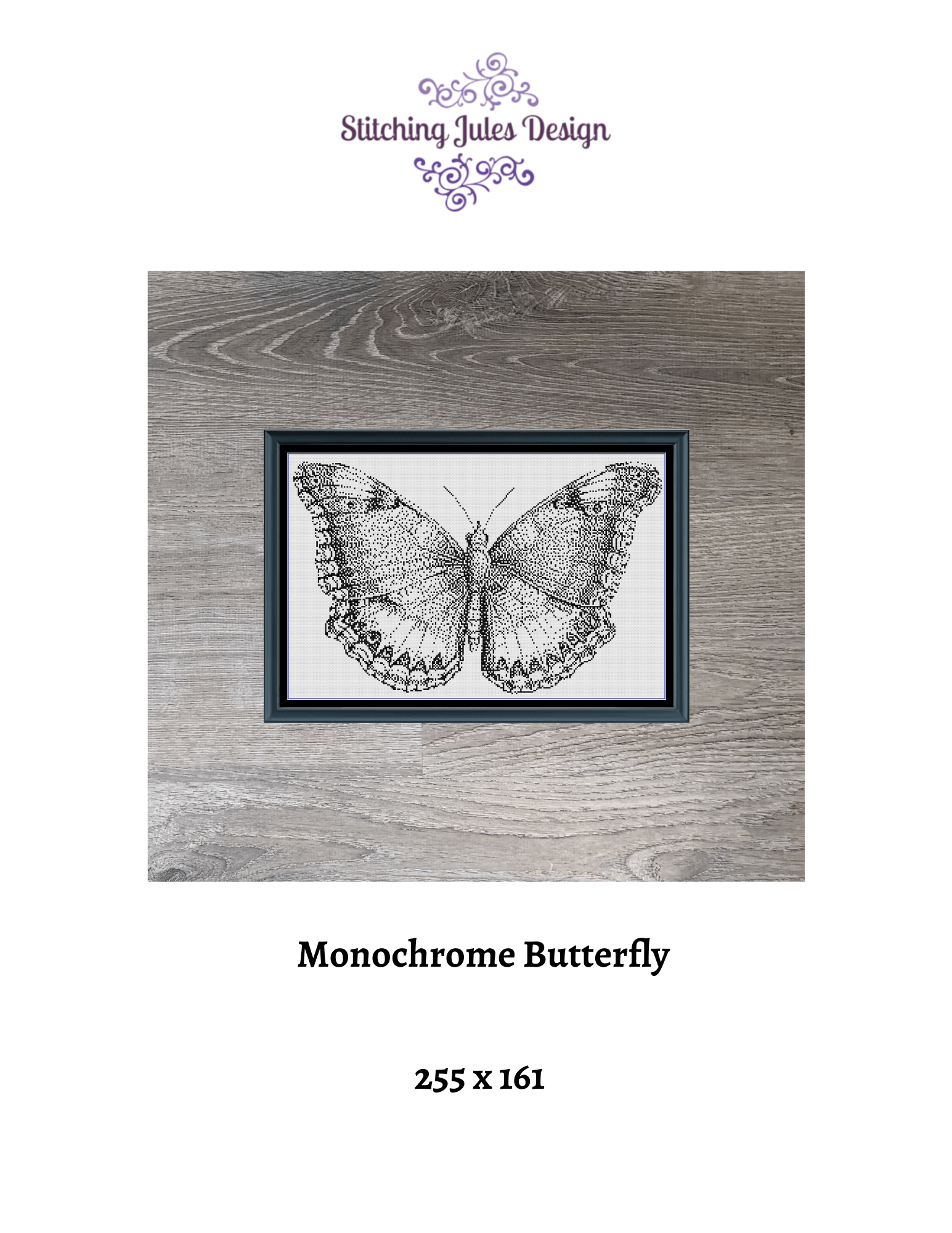 Stitching Jules Design Cross Stitch Pattern Butterfly Premium Monochrome Monarch Counted Cross-Stitch Pattern | Instant Download PDF