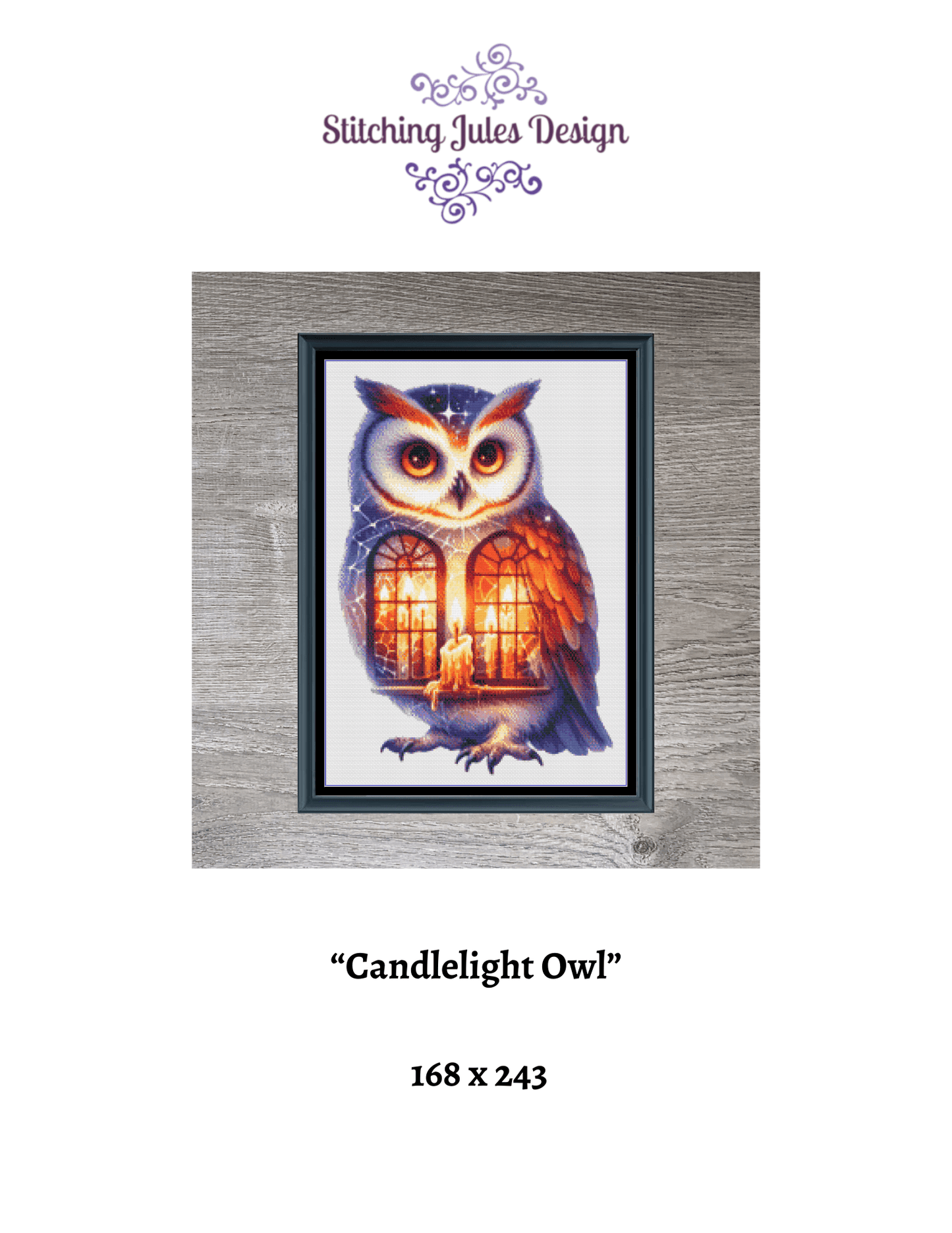 Stitching Jules Design Cross Stitch Pattern Candlelight Owl Animal Counted Cross-Stitch Pattern (Digital Download)