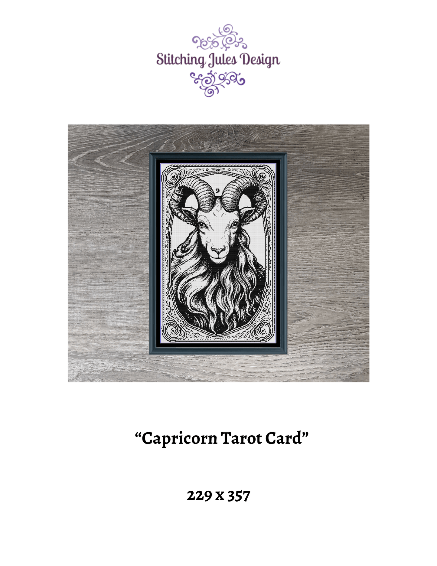 Stitching Jules Design Cross Stitch Pattern Capricorn Tarot Card Monochrome