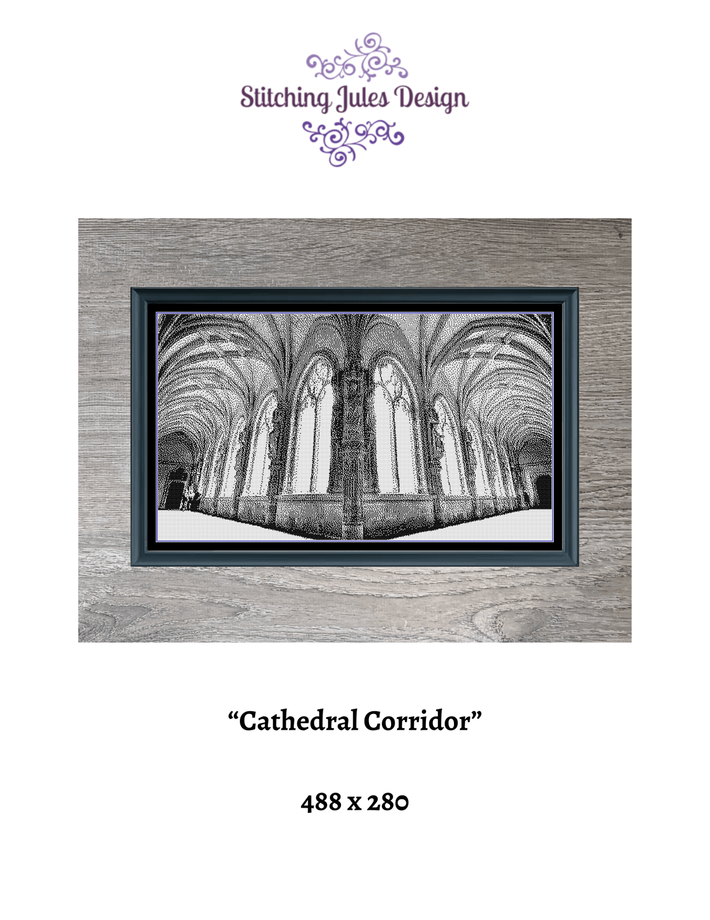 Stitching Jules Design Cross Stitch Pattern Cathedral Corridor Architecture Monochrome Counted Cross-Stitch Pattern (Digital Download)