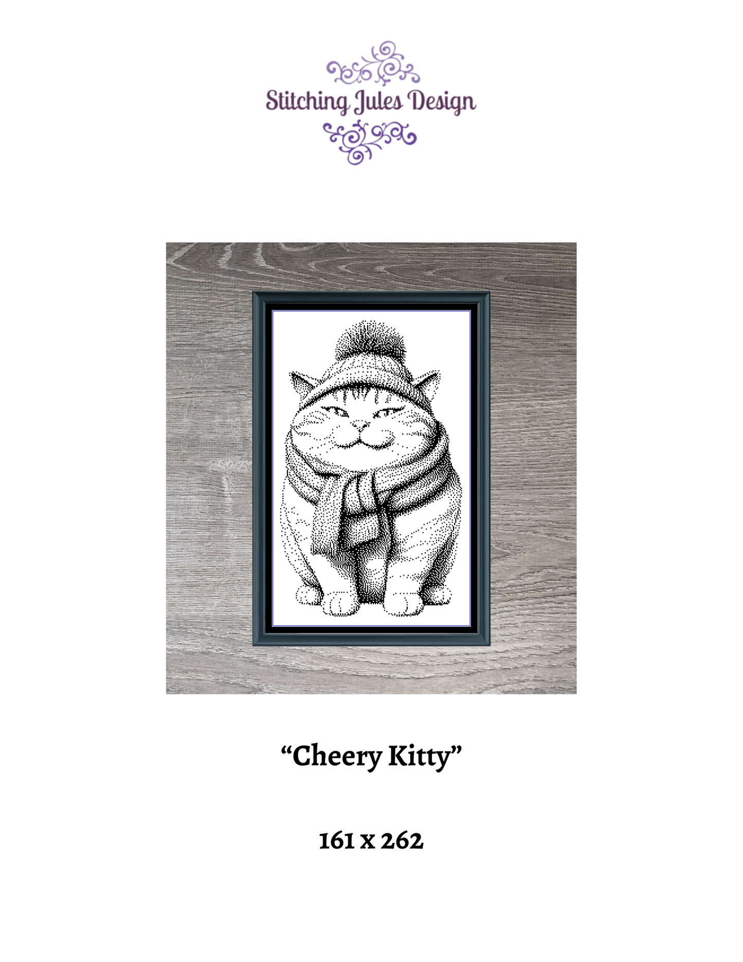 Stitching Jules Design Cross Stitch Pattern Cheery Kitty Cat Feline Funny Monochrome Blackwork Counted Cross Stitch Pattern Digital Download