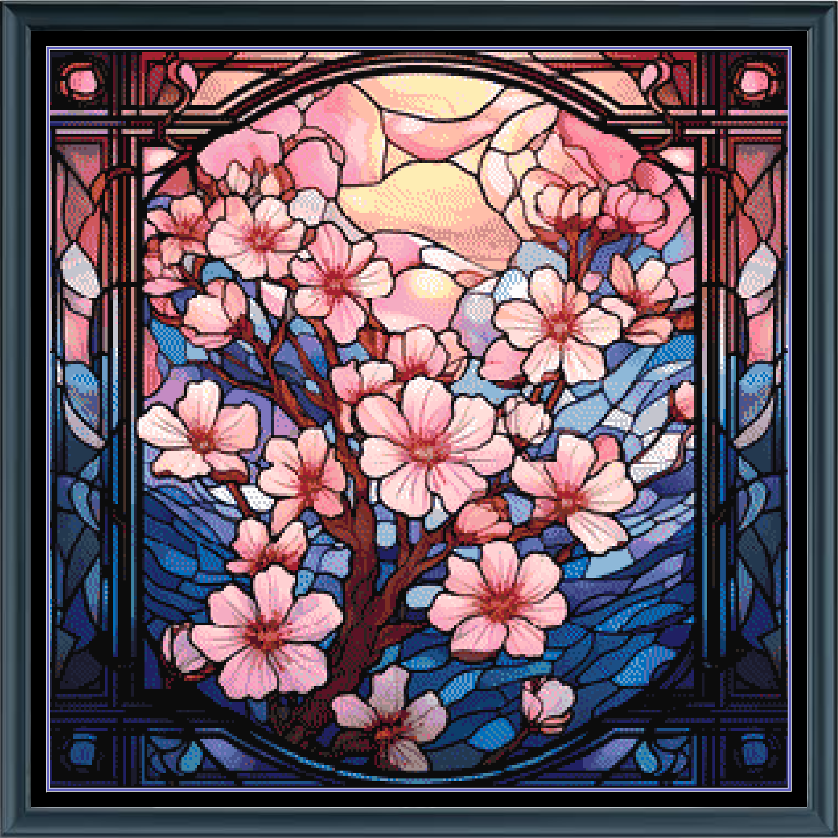 Stitching Jules Design Cross Stitch Pattern Cherry Blossom Tree Japan Asian Stained Glass Full Coverage Counted Cross Stitch Pattern Digital Download