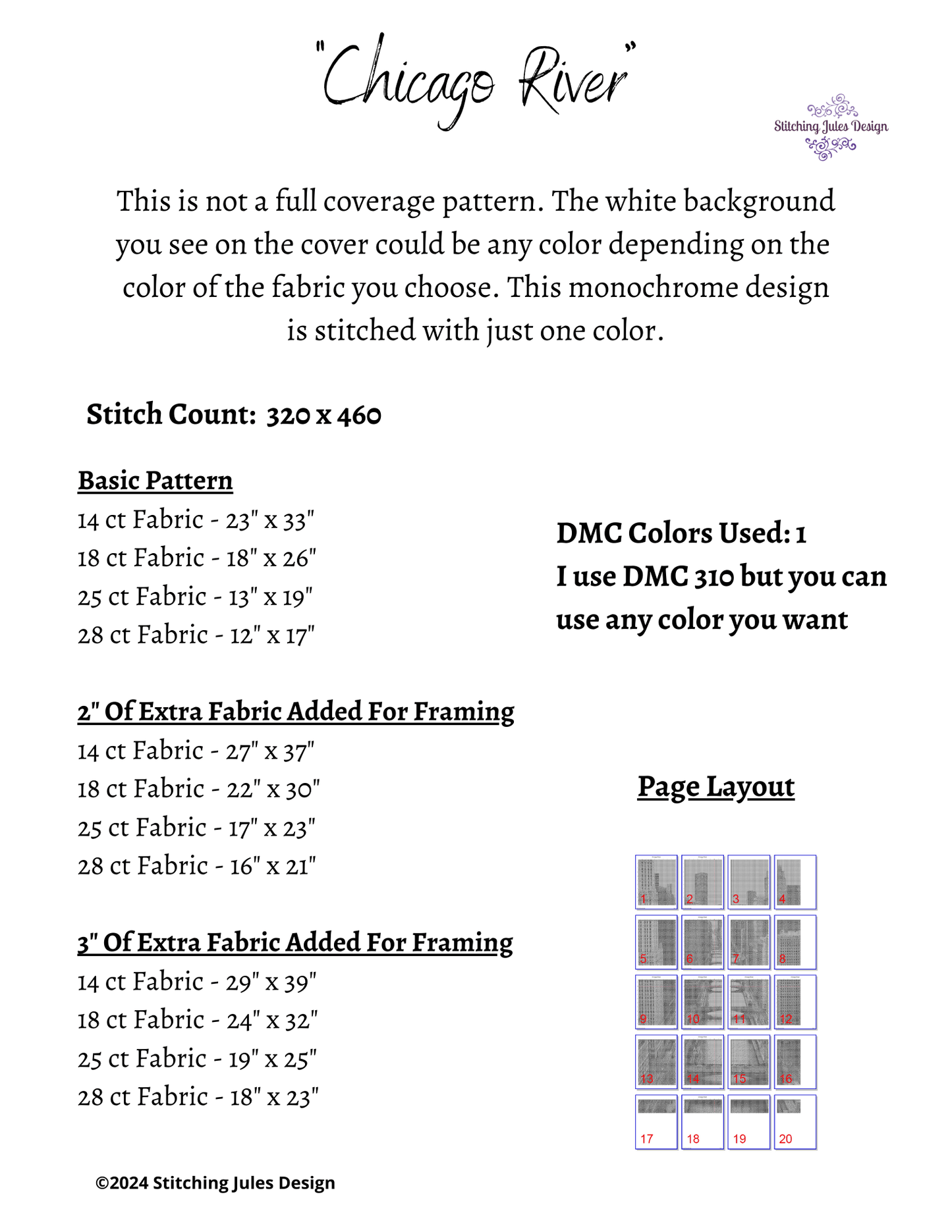 Stitching Jules Design Cross Stitch Pattern Chicago River Riverwalk Monochrome Cross Stitch Pattern Instant PDF Download