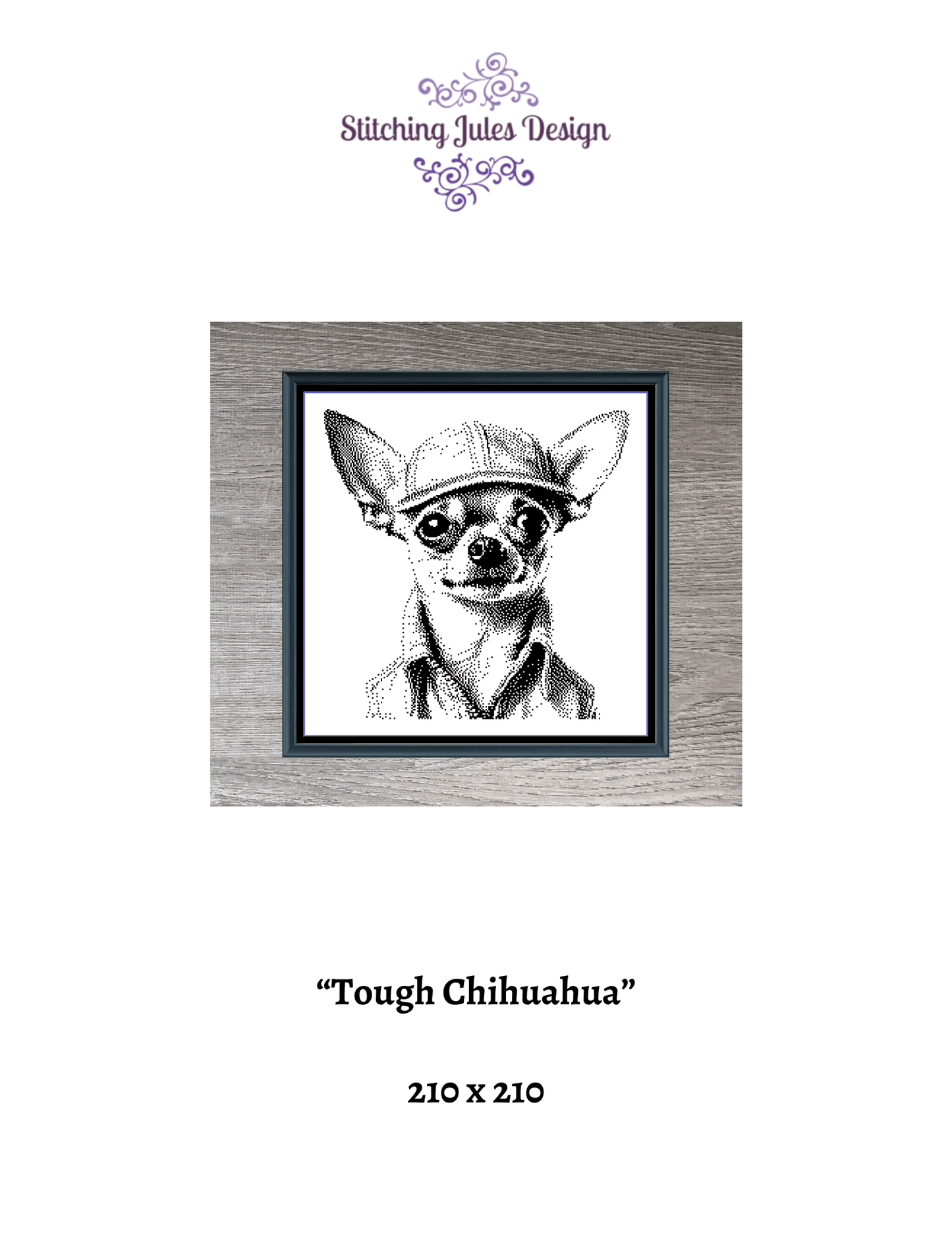 Stitching Jules Design Cross Stitch Pattern Chihuahua Animal Dog Pet Canine Monochrome Counted Cross Stitch Pattern Digital Download