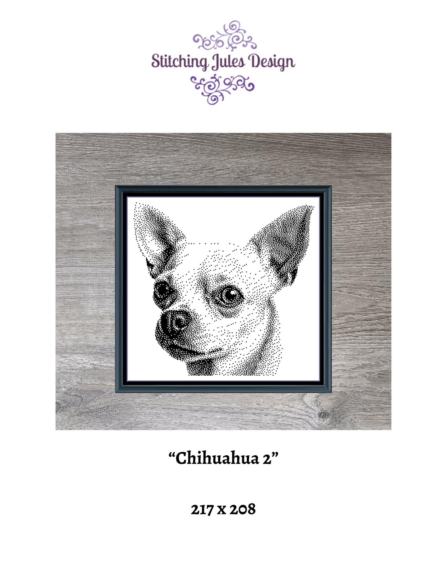 Stitching Jules Design Cross Stitch Pattern Chihuahua Dog Breed Monochrome Counted Cross-Stitch Pattern (Digital Download)