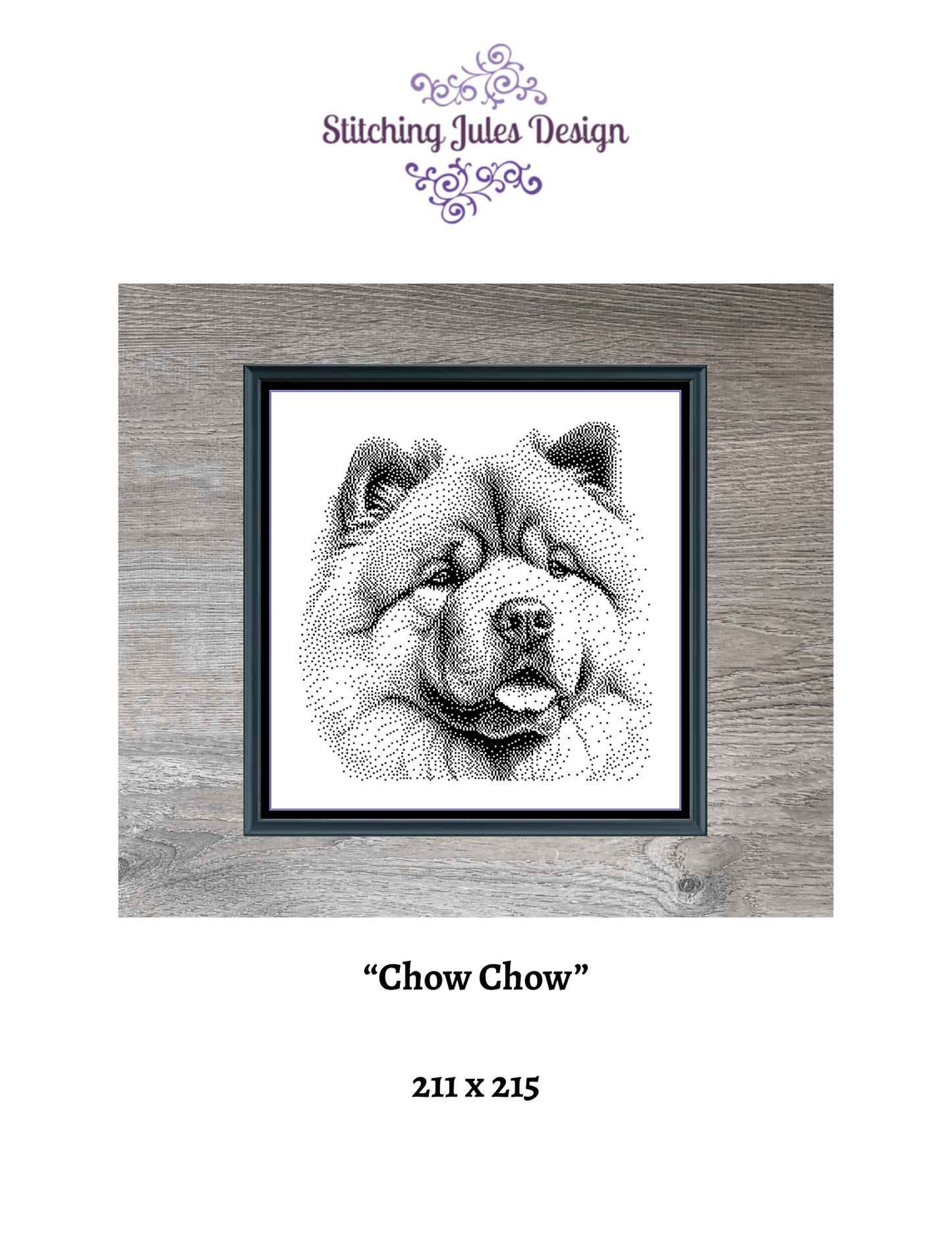 Stitching Jules Design Cross Stitch Pattern Chow Chow Dog Breed Monochrome Counted Cross-Stitch Pattern (Digital Download)
