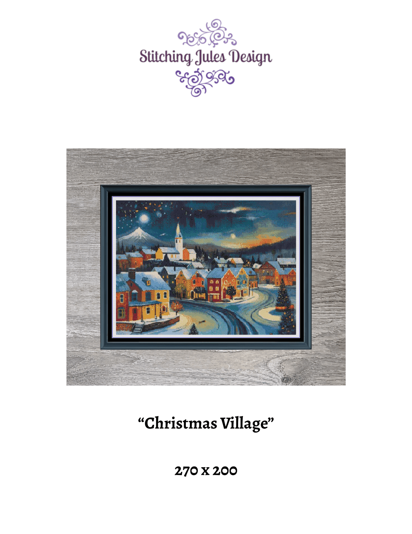 Stitching Jules Design Cross Stitch Pattern Christmas Village Artsy Winter Night Full Coverage Large Counted Cross-Stitch Pattern (Digital Download)