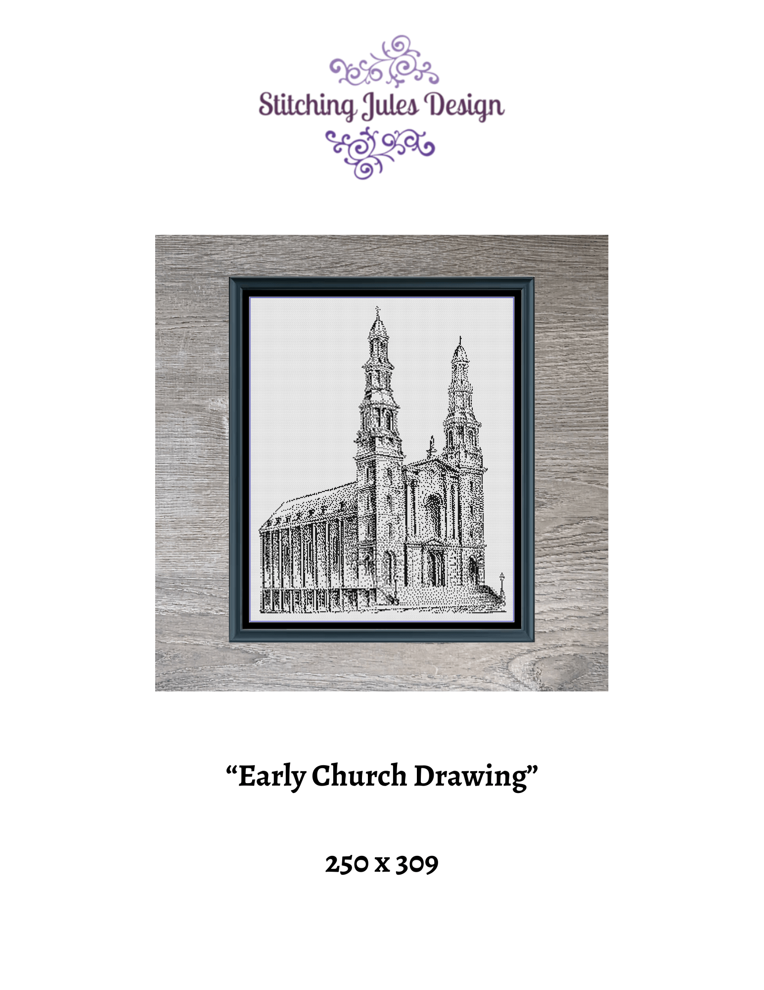 Stitching Jules Design Cross Stitch Pattern Church Cathedral Drawing Sketch Monochrome Counted Cross-Stitch Pattern (Digital Download)