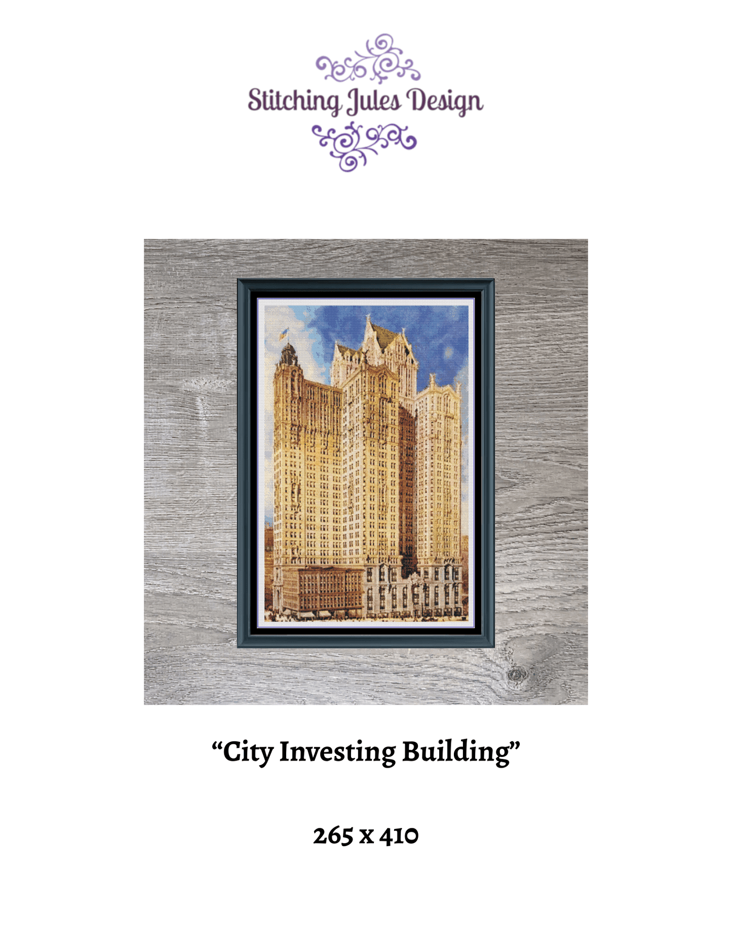 Stitching Jules Design Cross Stitch Pattern City Investing Building New York City Vintage Architecture Full Coverage Counted Cross-Stitch Pattern (Digital Download)