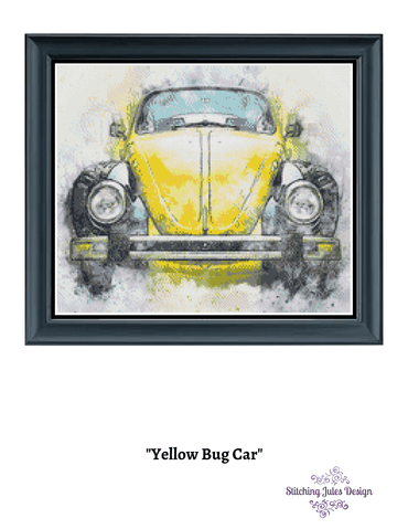 Stitching Jules Design Cross Stitch Pattern Classic VW Bug Yellow Car Cross Stitch Pattern