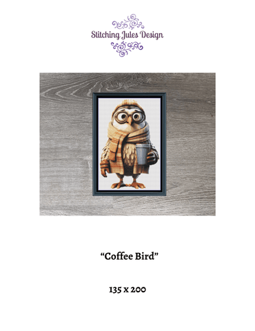 Stitching Jules Design Cross Stitch Pattern Coffee Bird Cute Counted Cross-Stitch Pattern | Instant Download PDF