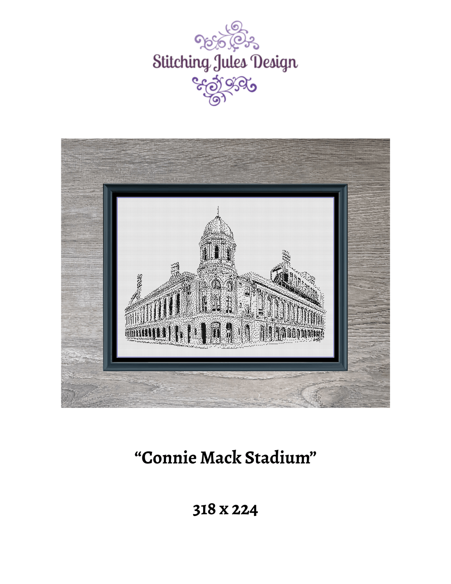 Stitching Jules Design Cross Stitch Pattern Connie Mack Stadium Baseball Monochrome Counted Cross Stitch Pattern (Digital Download)