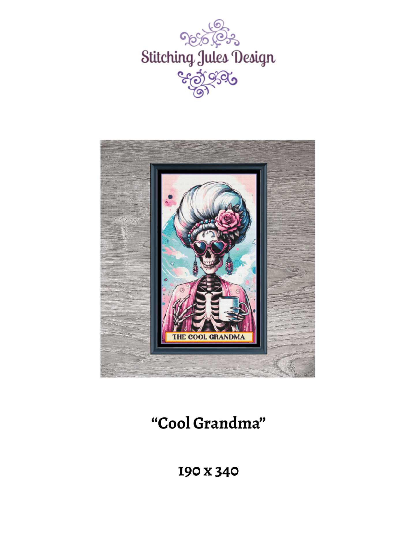 Stitching Jules Design Cross Stitch Pattern Cool Grandma Fun Full Coverage Counted Cross Stitch Pattern Digital Download