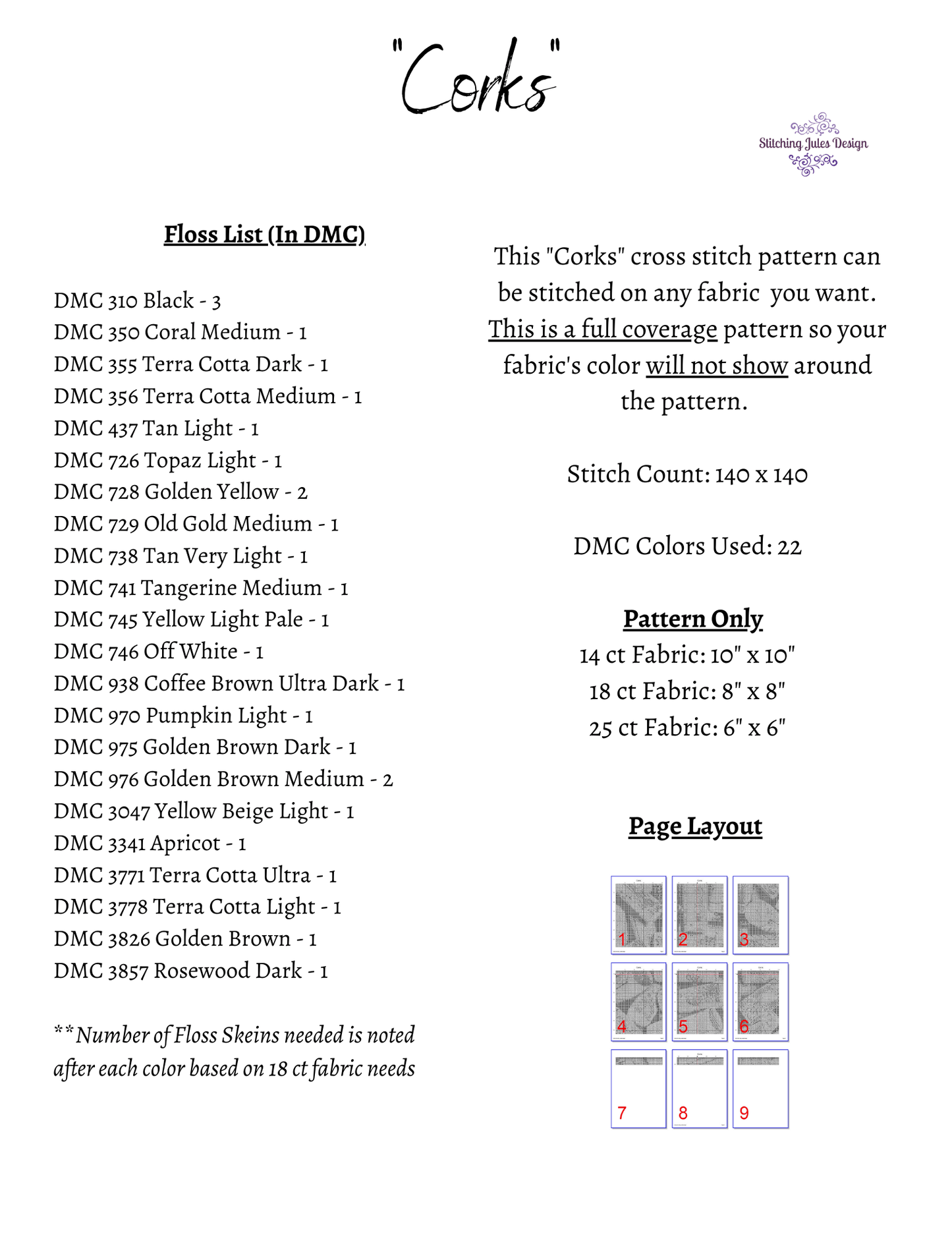 Stitching Jules Design Cross Stitch Pattern Cork Cross Stitch Pattern | Wine Cross Stitch Pattern | Physical And Digital PDF Download Pattern Options