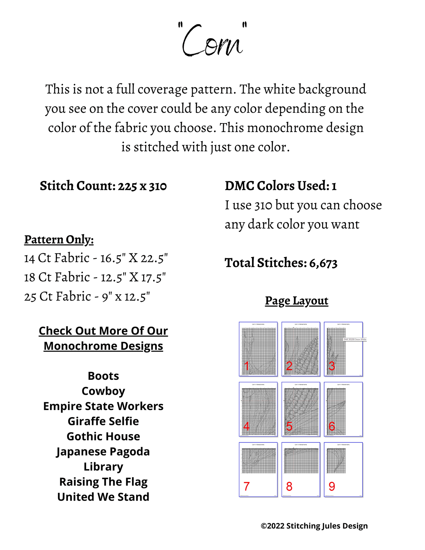 Stitching Jules Design Cross Stitch Pattern Corn Cornfield Farmer Crop Monochrome Cross Stitch Needlepoint Embroidery Pattern - Instant Download - Pattern Keeper Ready