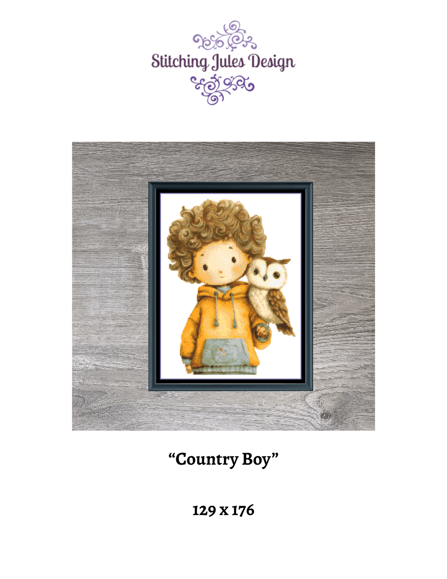 Stitching Jules Design Cross Stitch Pattern Country Boy Owl Folksy Counted Cross-Stitch Pattern (Digital Download)