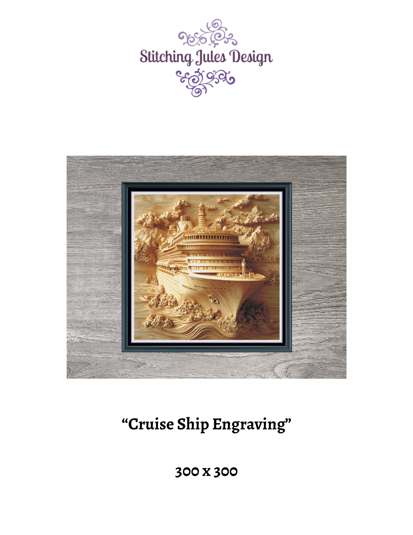 Stitching Jules Design Cross Stitch Pattern Cruise Ship Carving Large Full Coverage Counted Cross-Stitch Pattern (Digital Download)