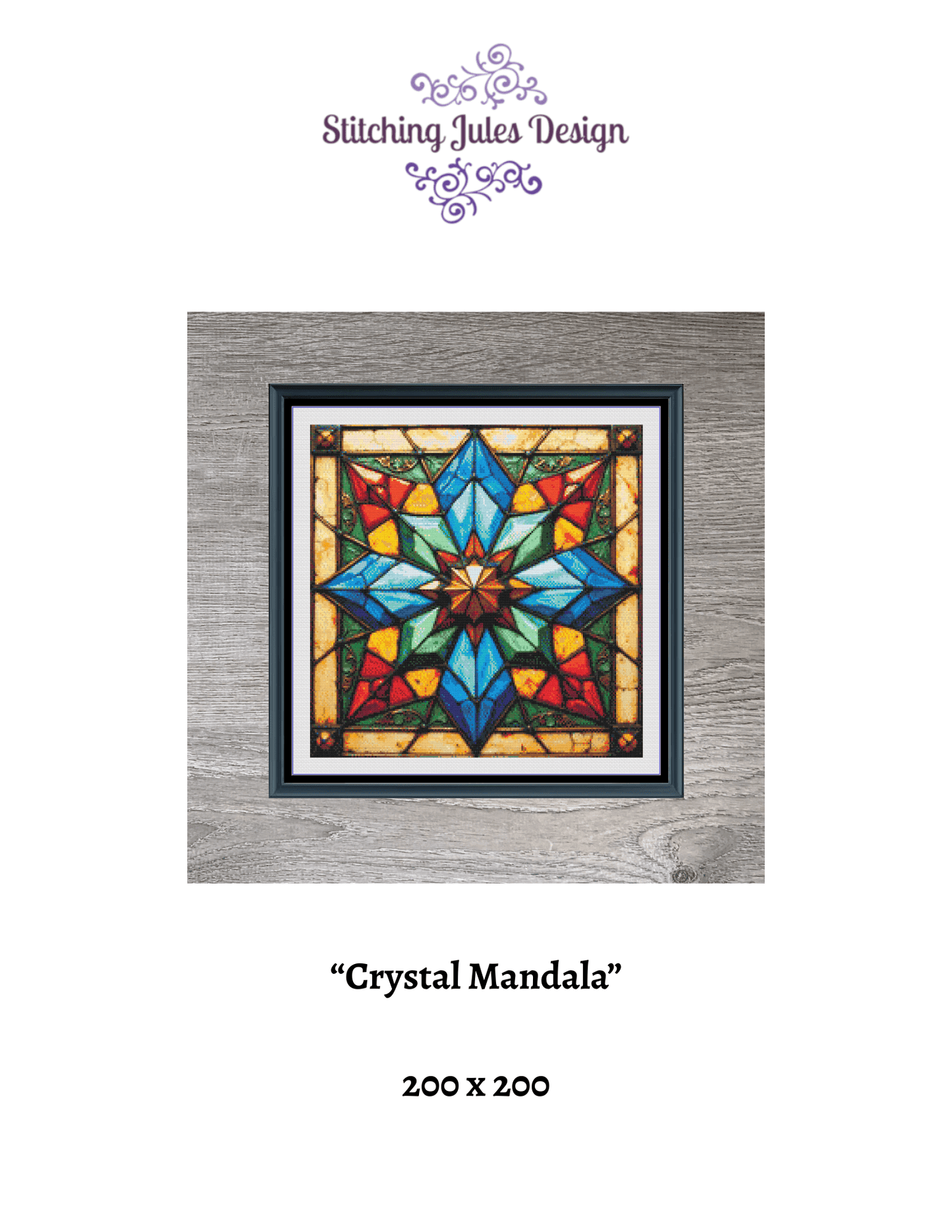 Stitching Jules Design Cross Stitch Pattern Crystal Mandala Geometric Full Coverage Counted Cross-Stitch Pattern (Digital Download)