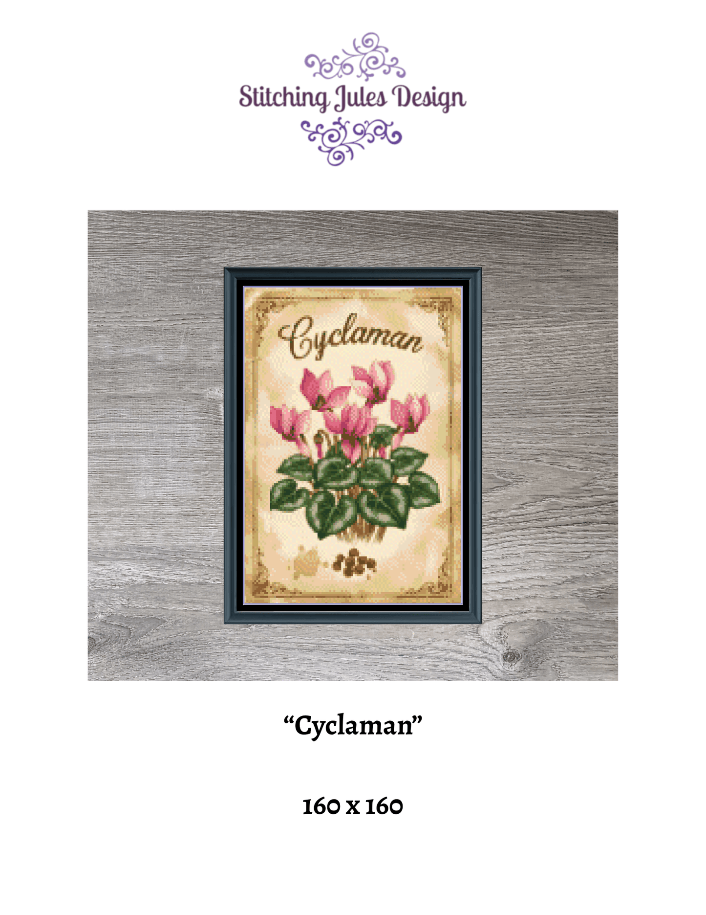 Stitching Jules Design Cross Stitch Pattern Cyclaman Winter Flower Full Coverage Counted Cross-Stitch Pattern (Digital Download)
