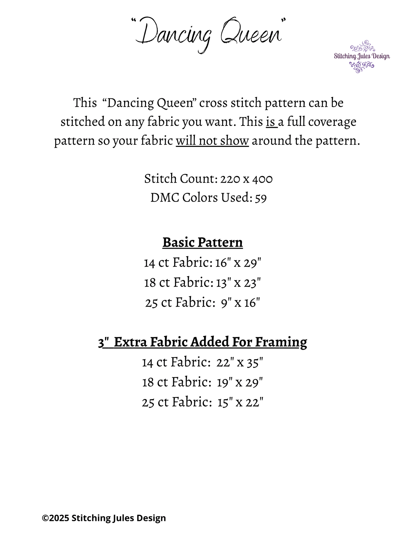 Stitching Jules Design Cross Stitch Pattern Dancing Queen Tarot Card Funny Skeleton Disco Large Full Coverage Counted Cross-Stitch Pattern (Digital Download)