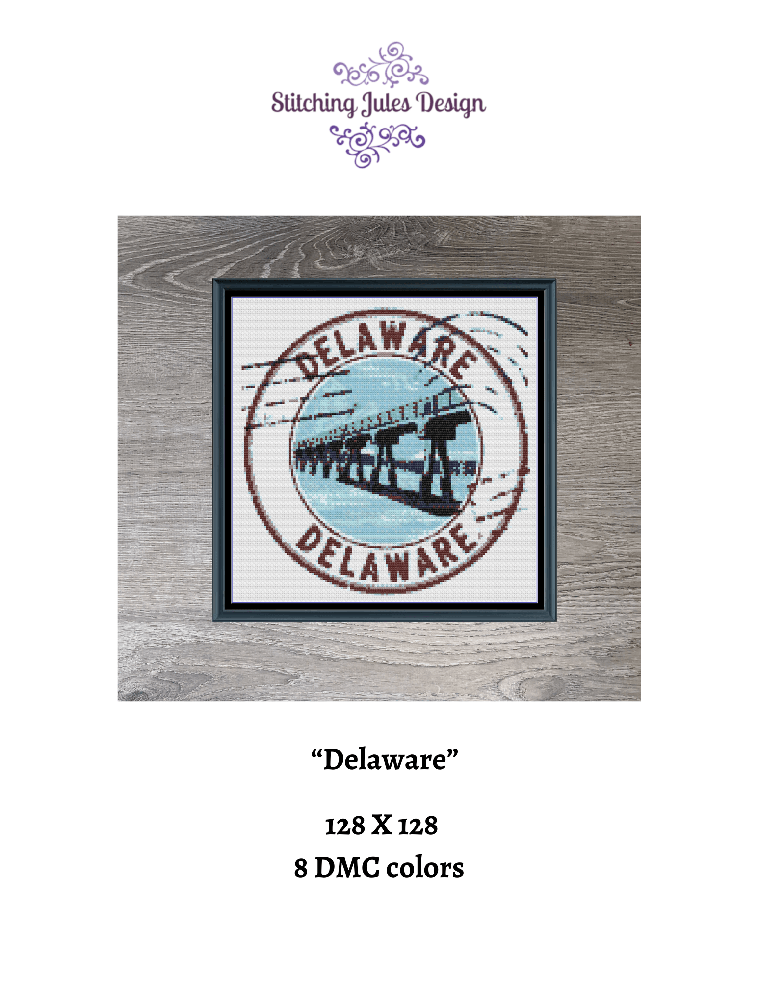 Stitching Jules Design Cross Stitch Pattern Delaware US State Counted Cross Stitch Pattern | Instant Download PDF