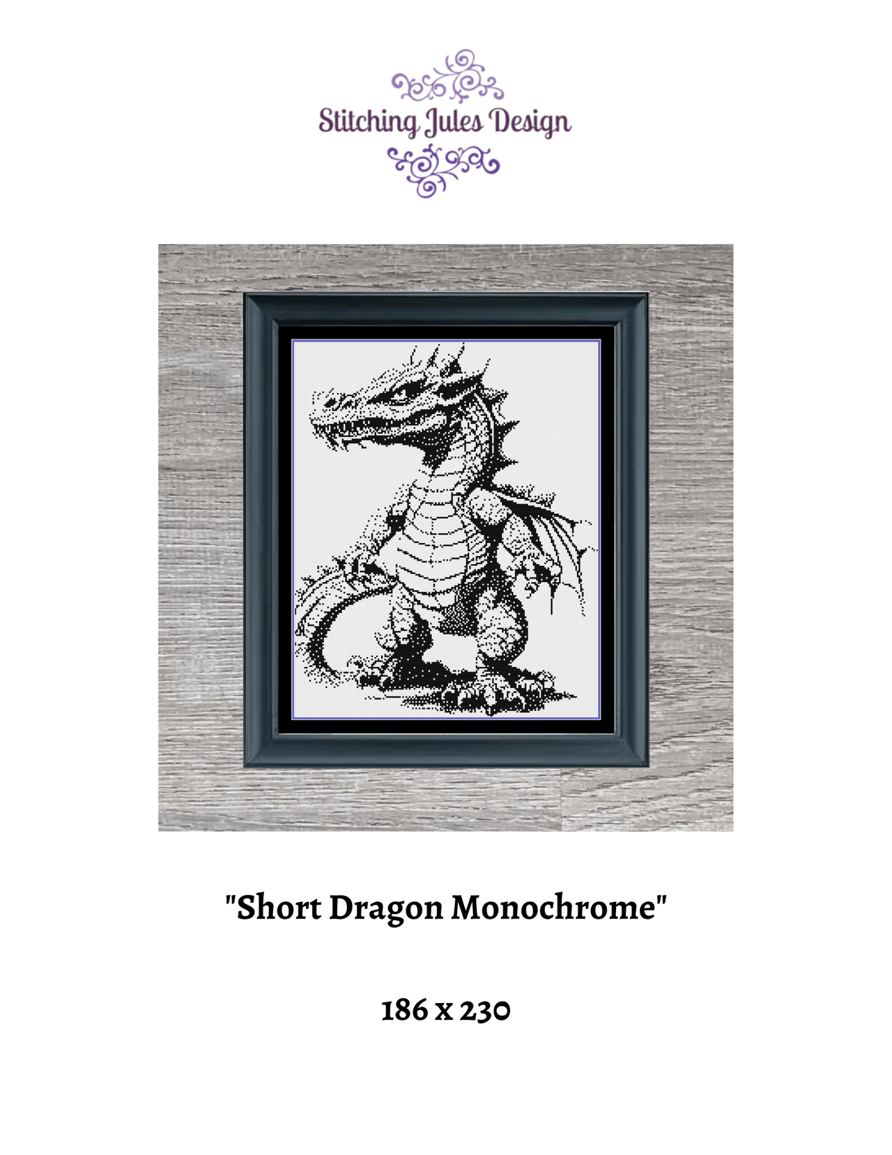 Stitching Jules Design Cross Stitch Pattern Dragon Fantasy Cross-Stitch Pattern | Monochrome Blackwork | Instant Download PDF