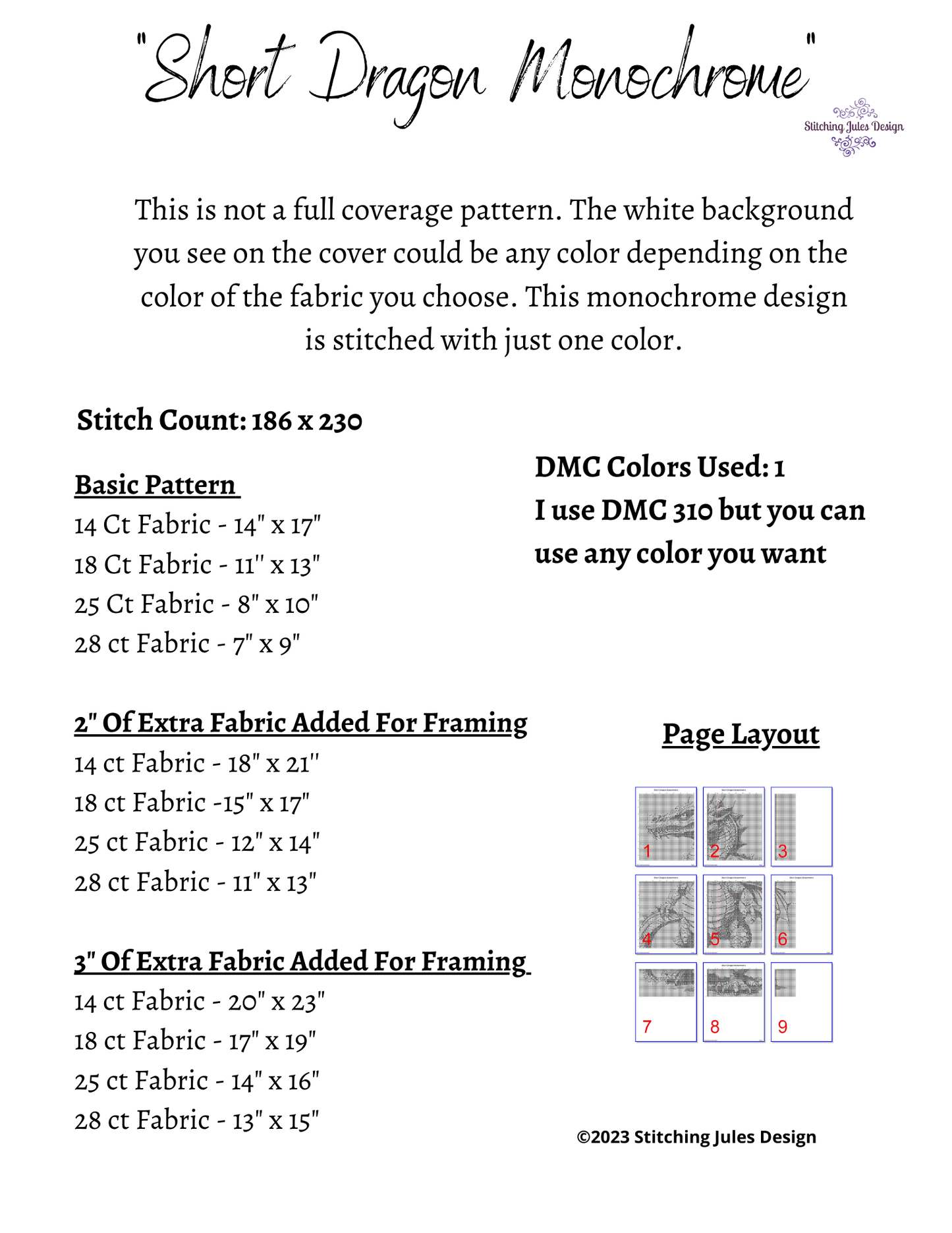 Stitching Jules Design Cross Stitch Pattern Dragon Fantasy Cross-Stitch Pattern | Monochrome Blackwork | Instant Download PDF